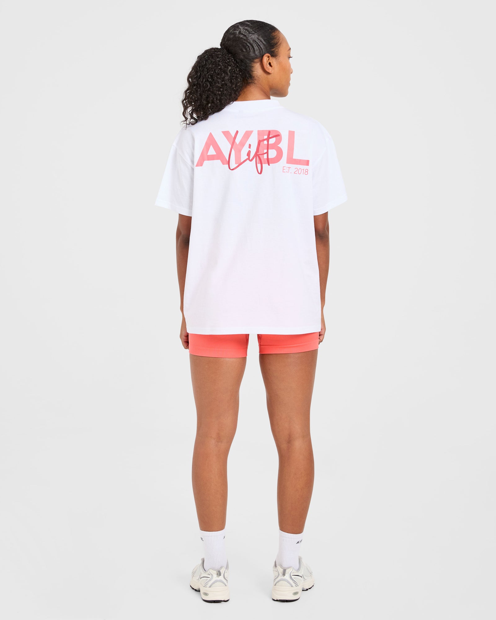 Lift Graphic Oversized T Shirt - White/Coral Peach