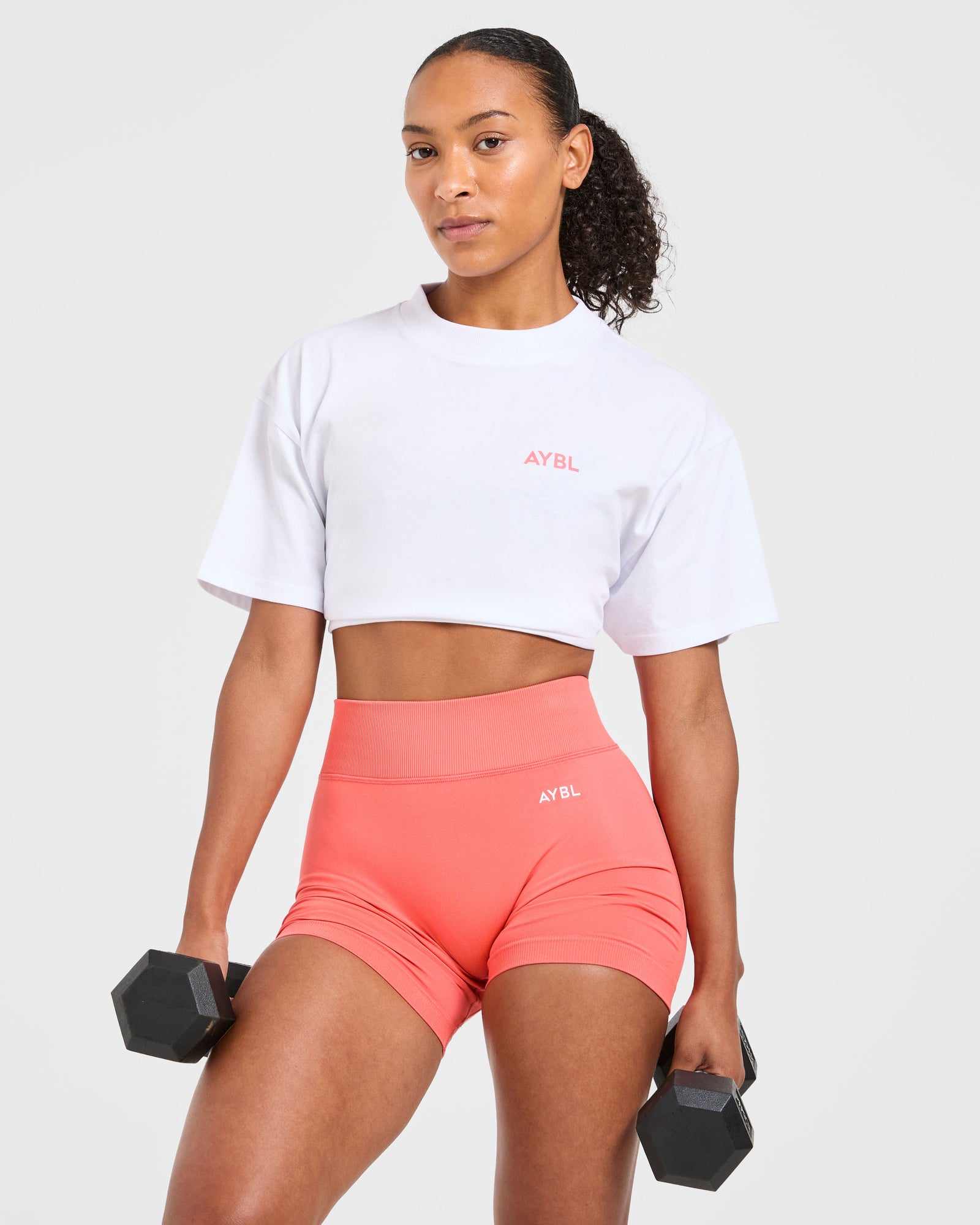 Lift Graphic Oversized T Shirt - White/Coral Peach