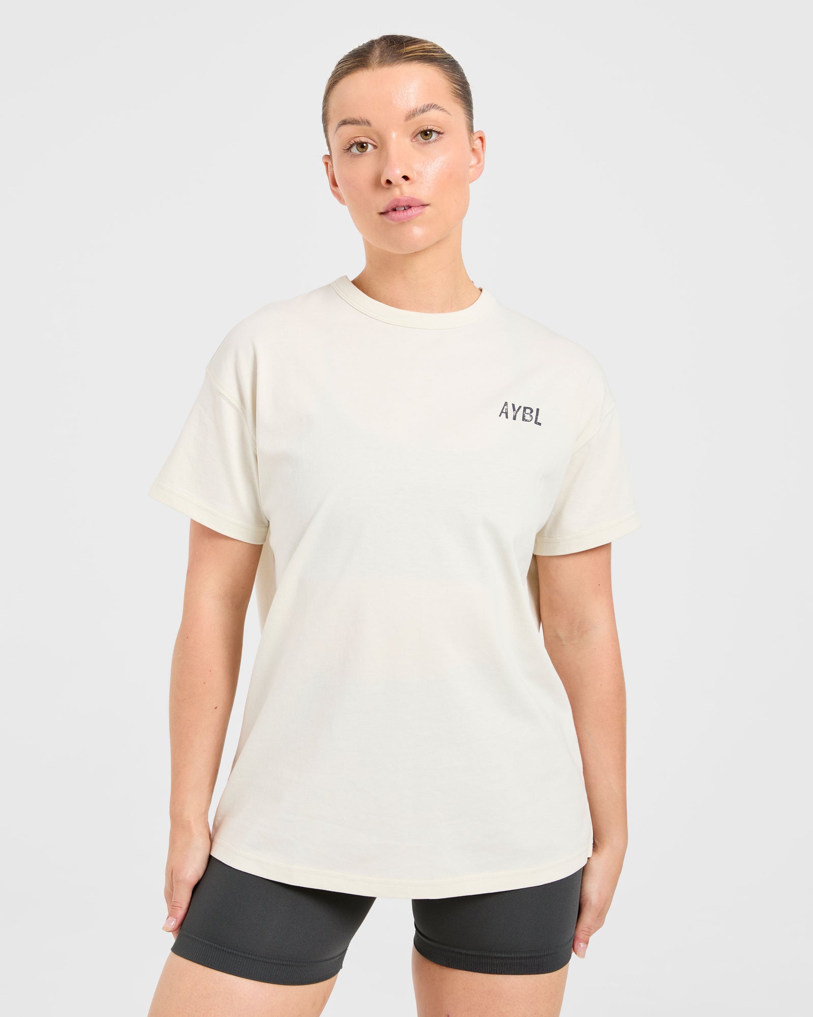Strong Women Graphic Oversized T Shirt - Beige/Charcoal
