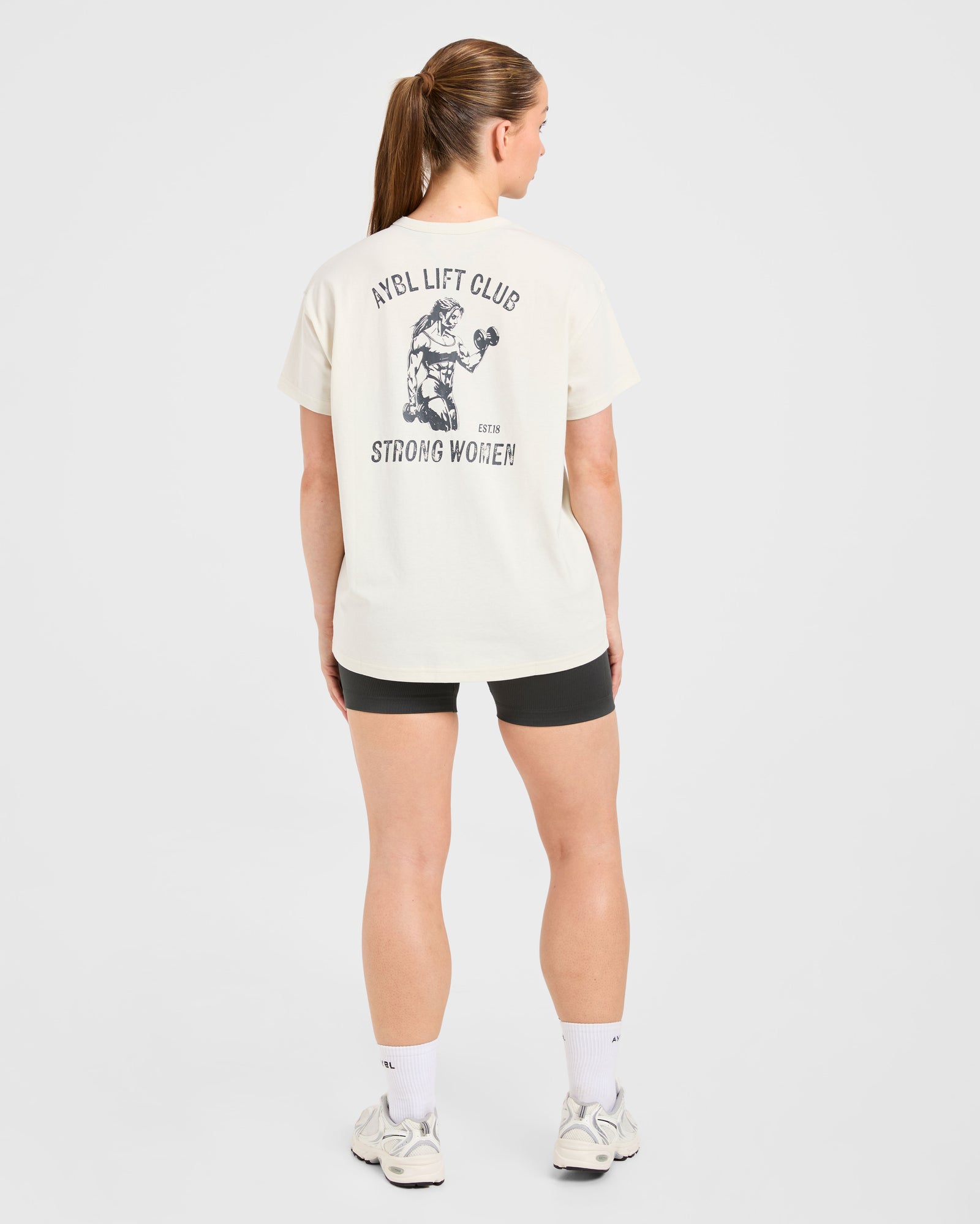 Strong Women Graphic Oversized T Shirt - Beige/Charcoal