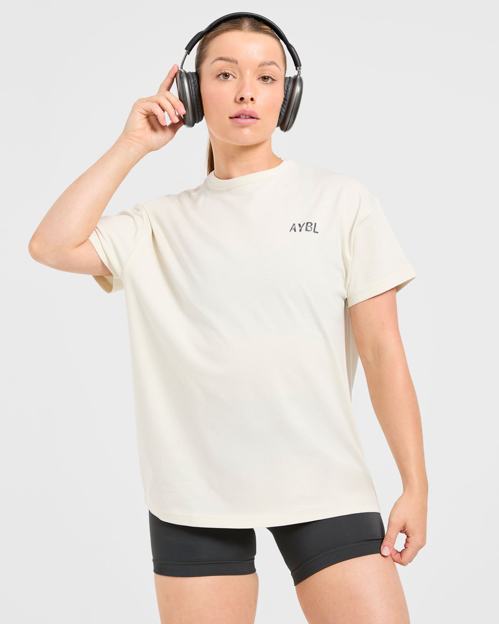 Strong Women Graphic Oversized T Shirt - Beige/Charcoal
