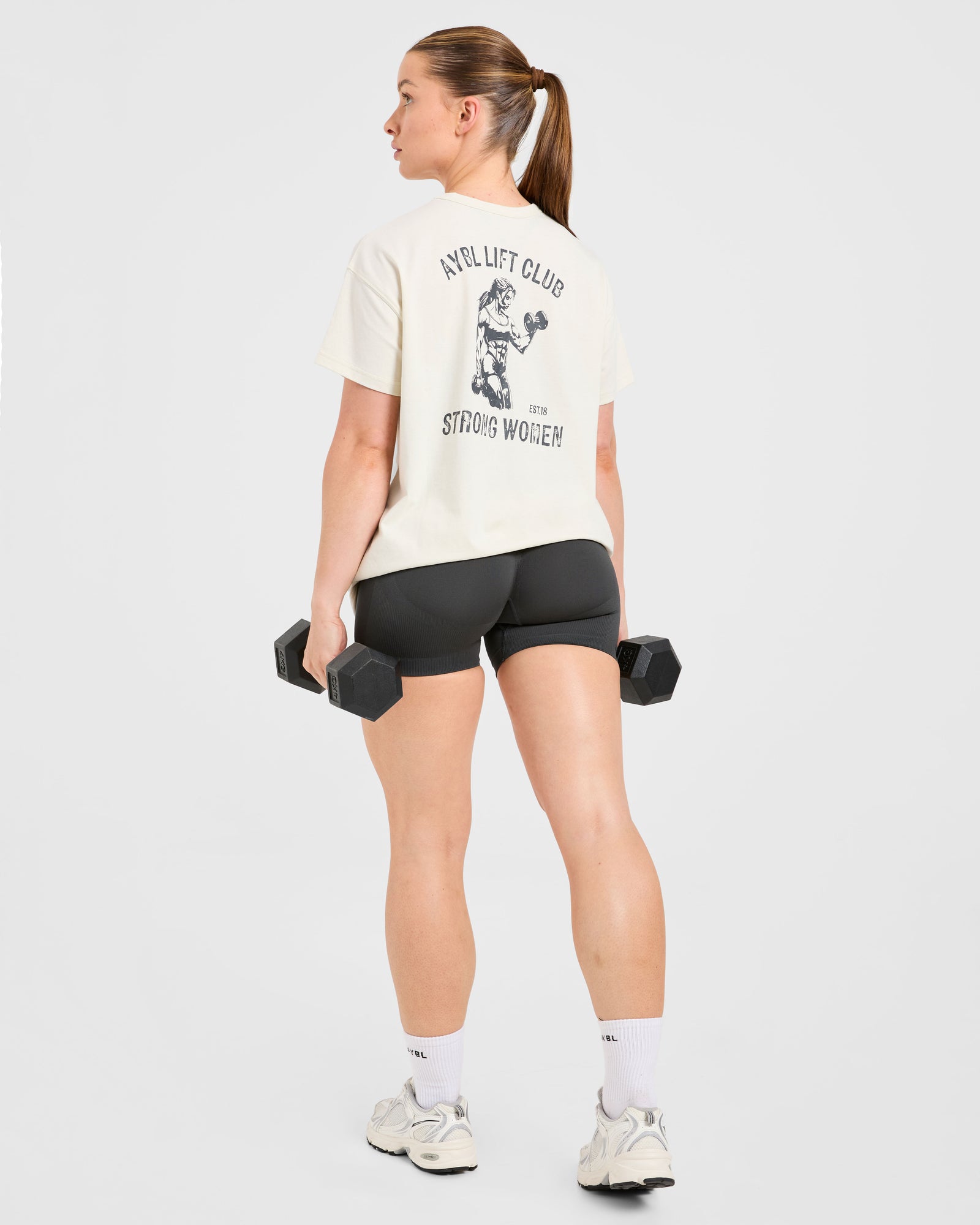 Strong Women Graphic Oversized T Shirt - Beige/Charcoal