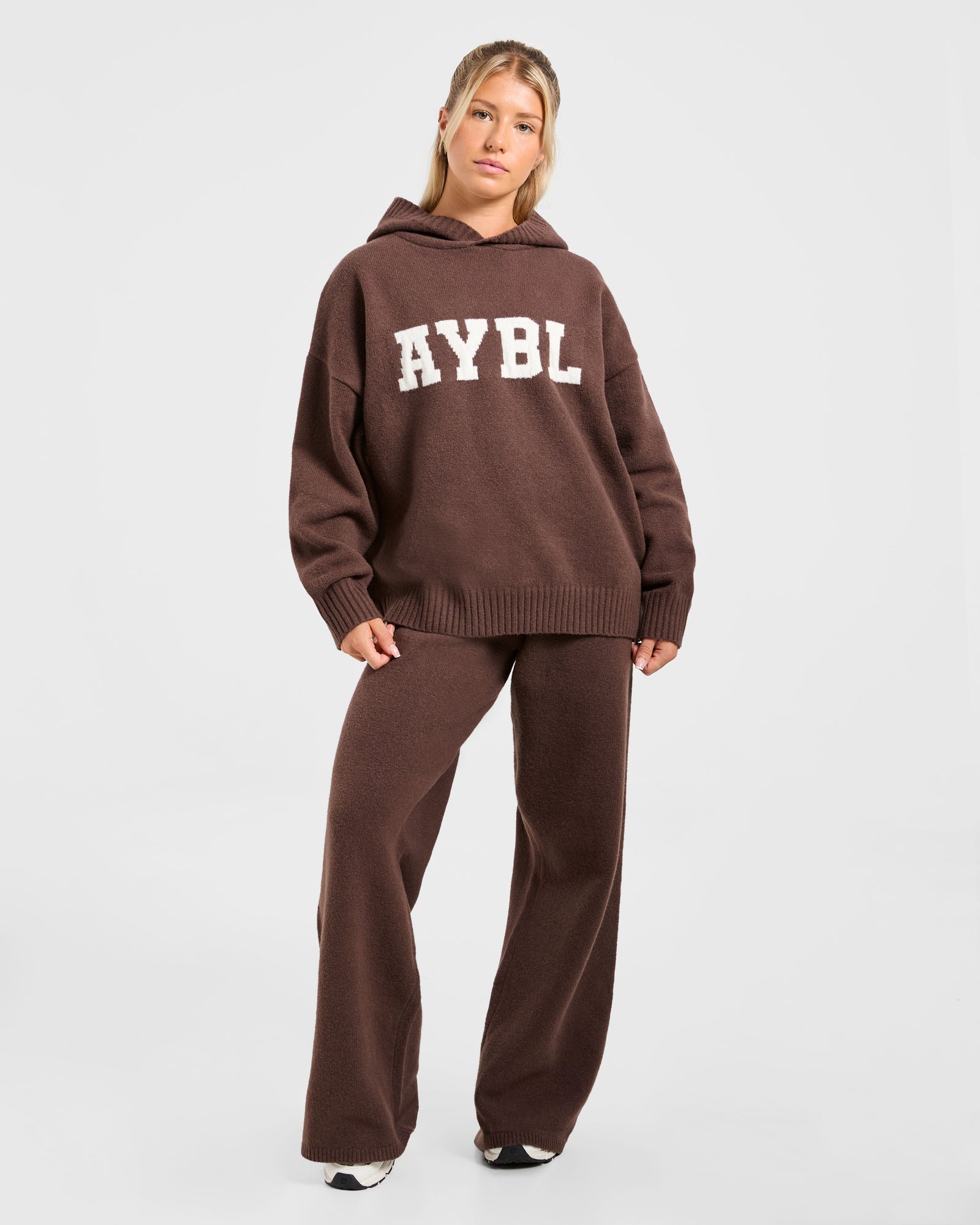 JD Varsity Oversized Knitted Hoodie - Brown