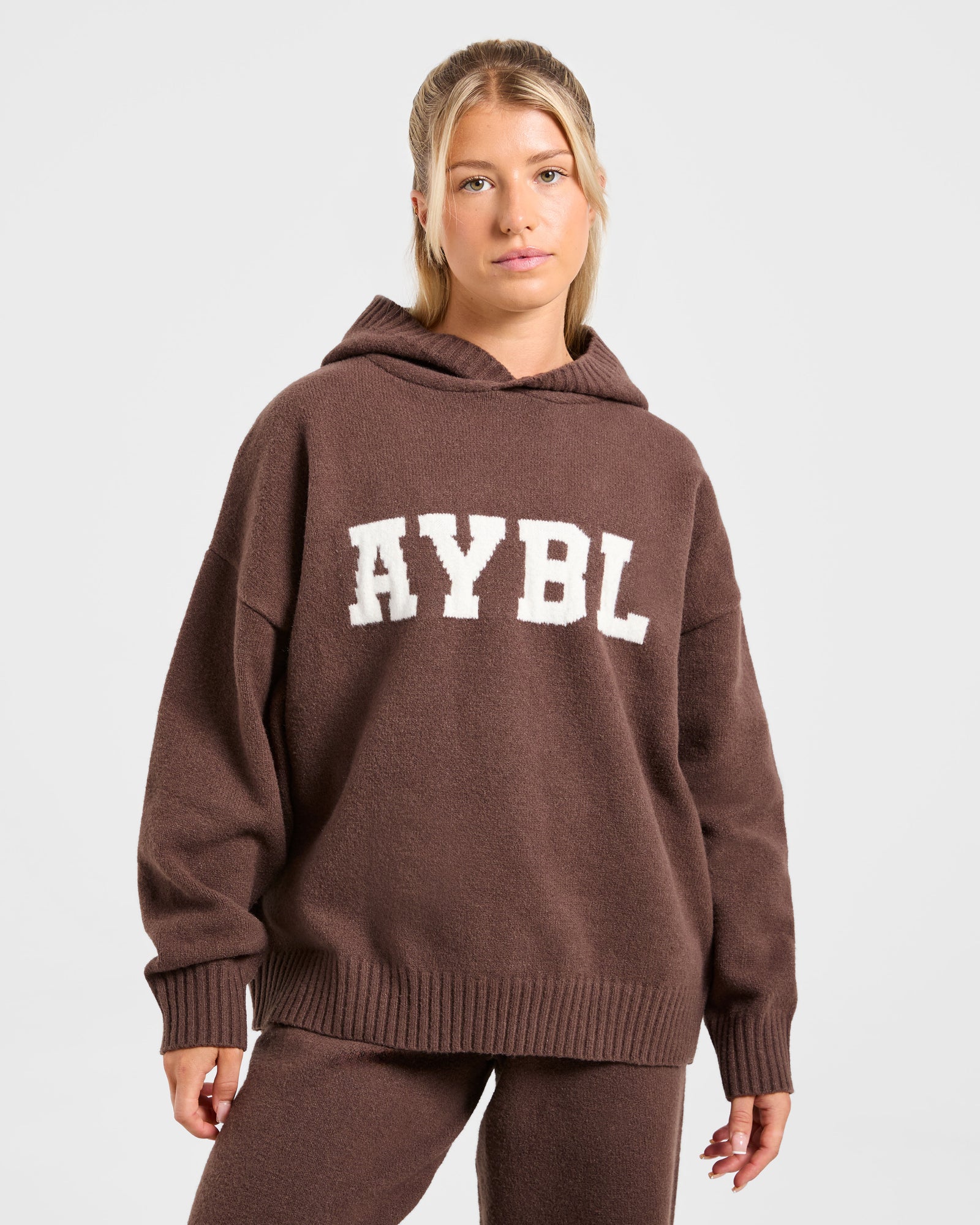 JD Varsity Oversized Knitted Hoodie - Brown