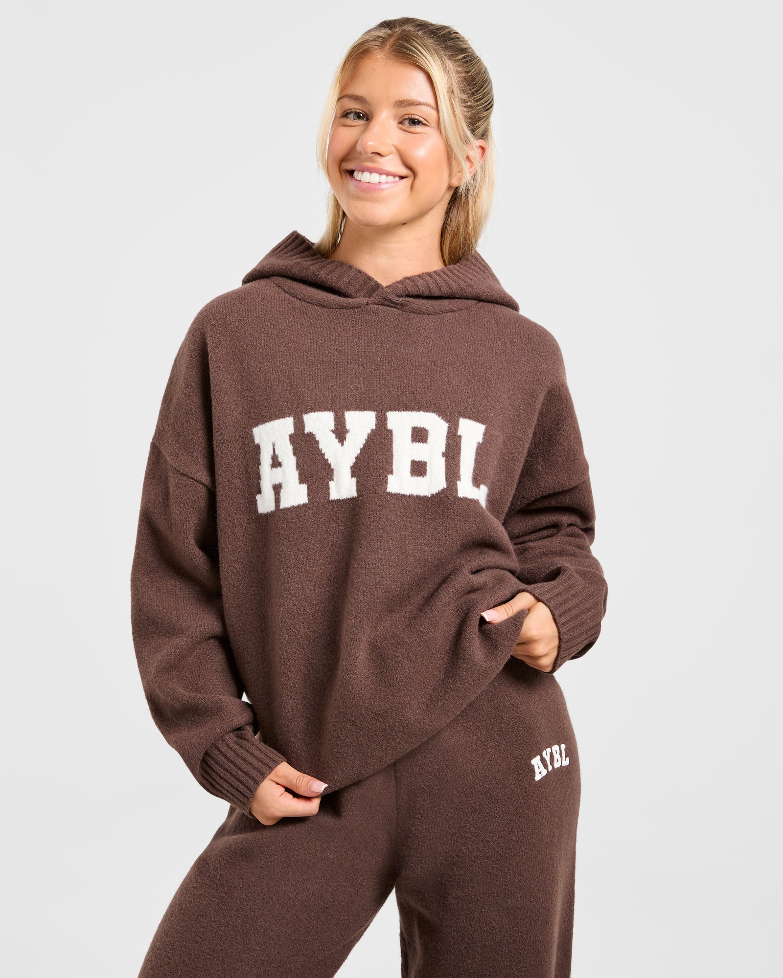 JD Varsity Oversized Knitted Hoodie - Brown