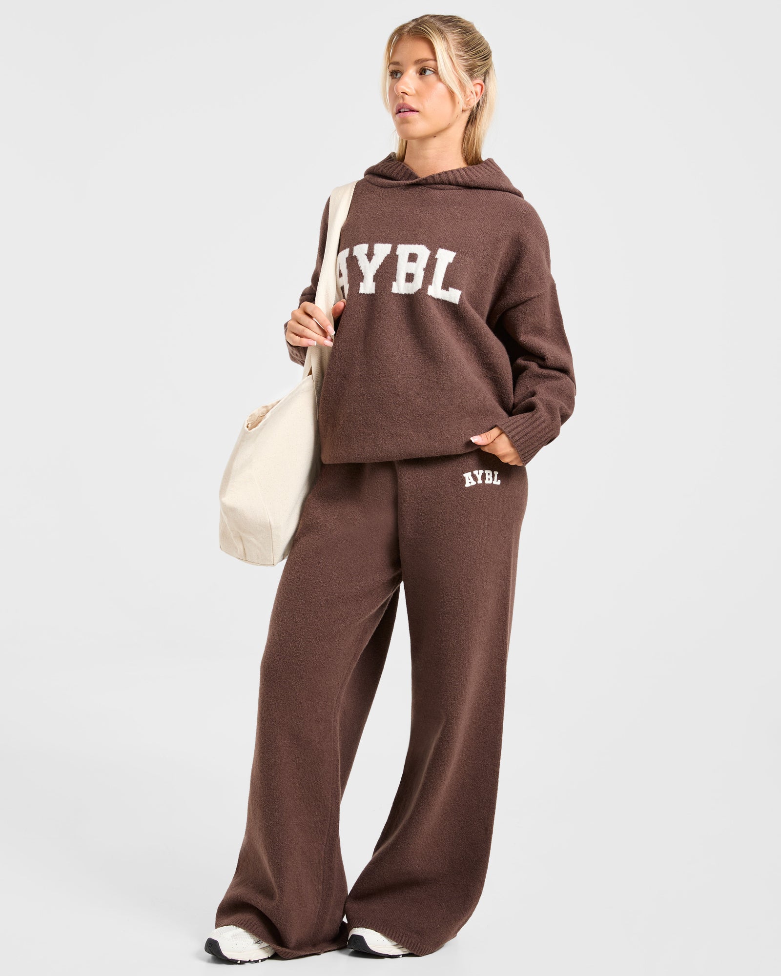 JD Varsity Oversized Knitted Hoodie - Brown