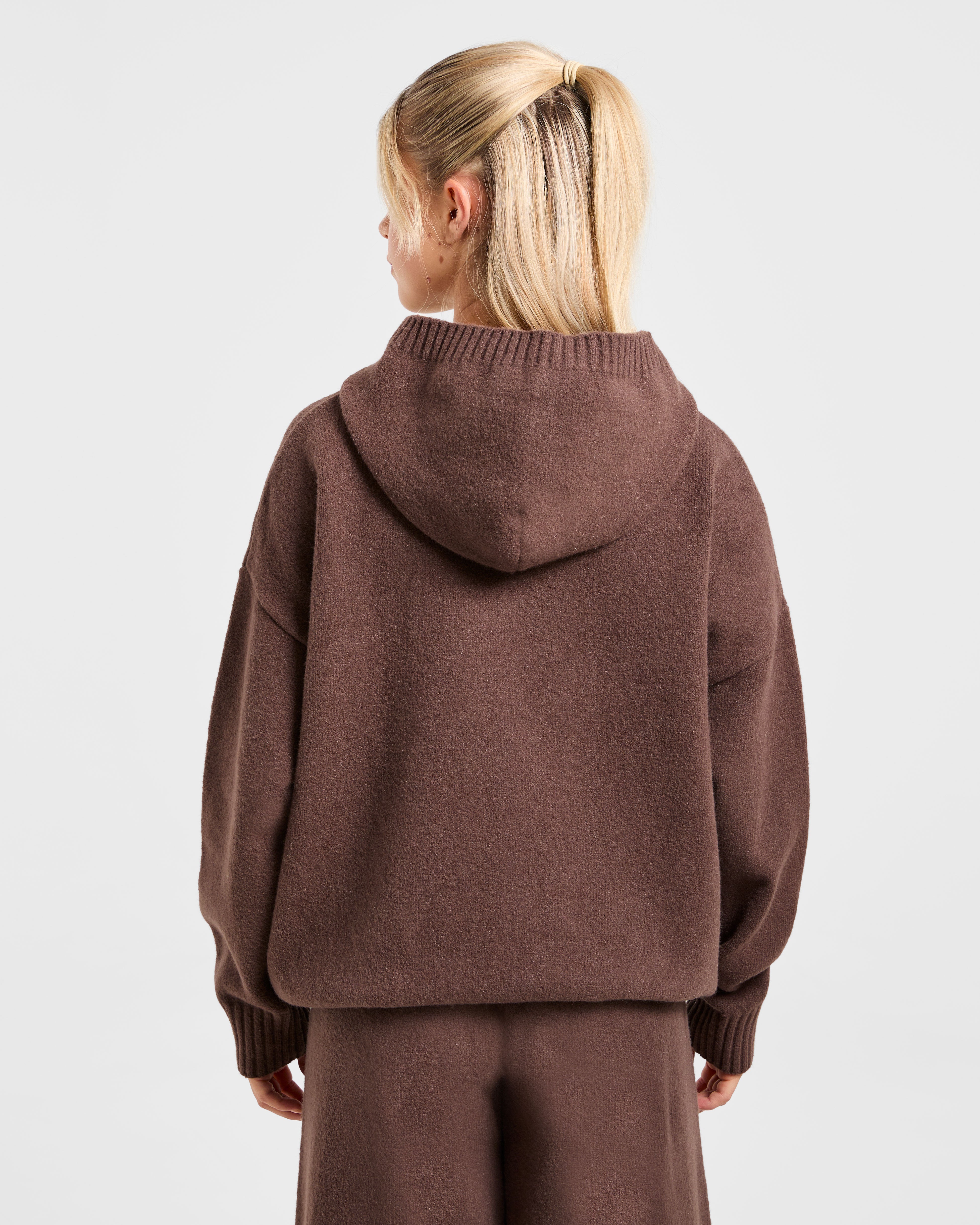 JD Varsity Oversized Knitted Hoodie - Brown