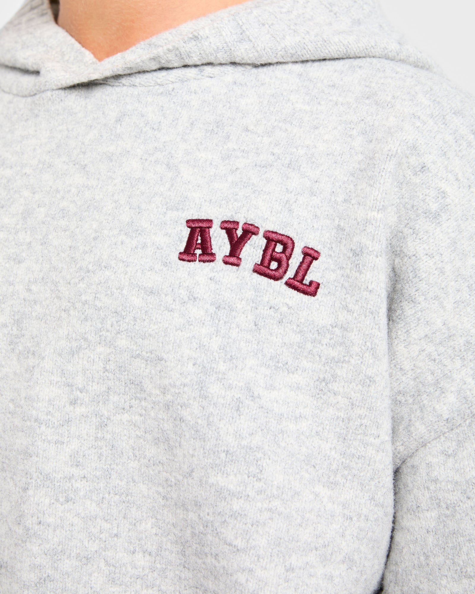 Varsity Minimal Logo Oversized Knitted Hoodie - Grey Marl/Burgundy