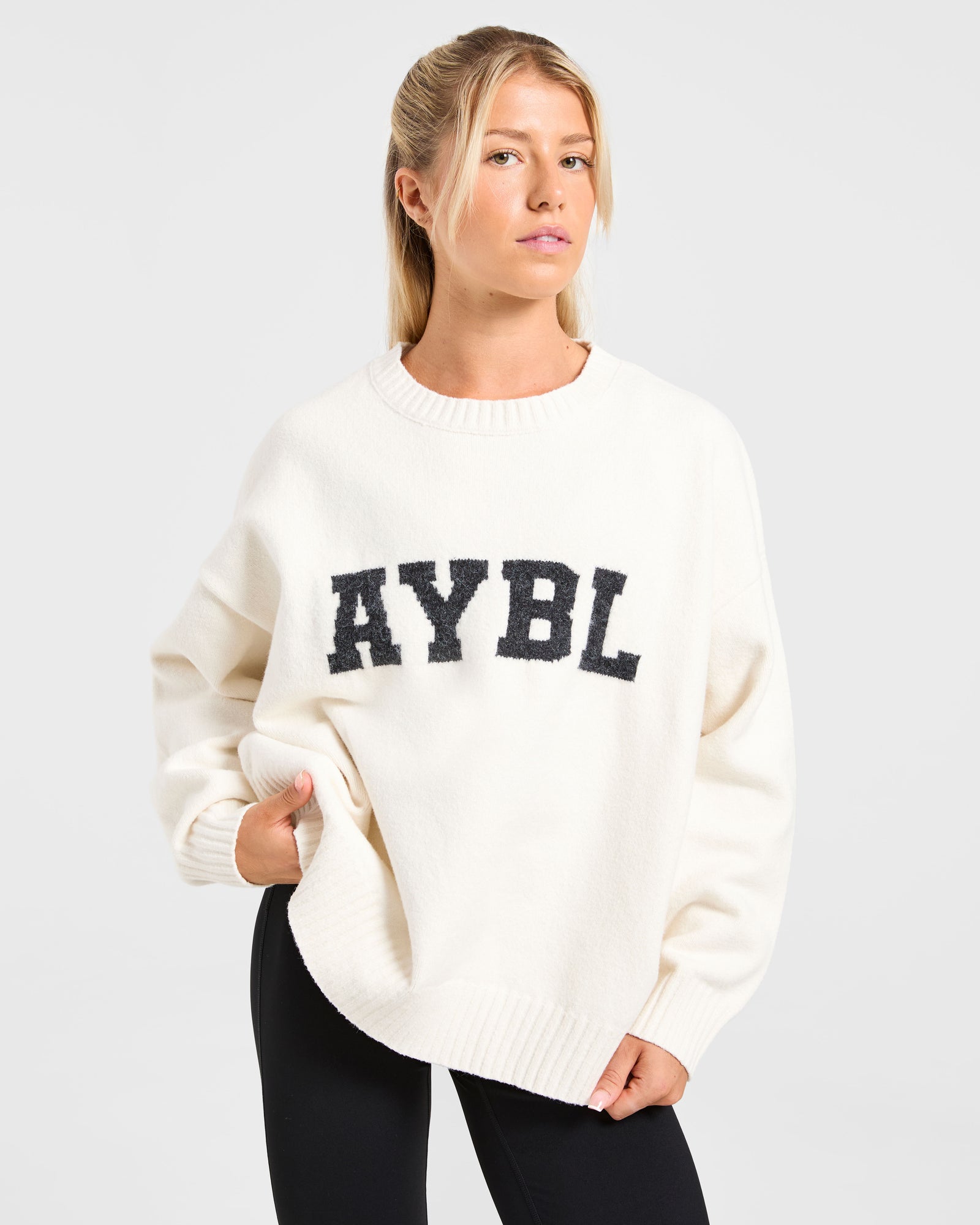 JD Varsity Oversized Knitted Sweater - Off White