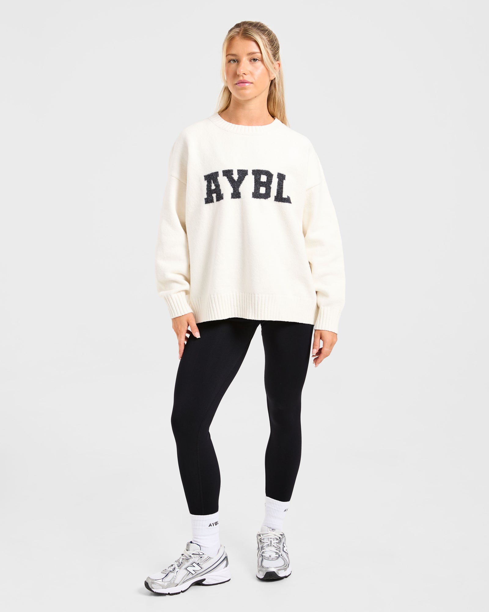 JD Varsity Oversized Knitted Sweater - Off White