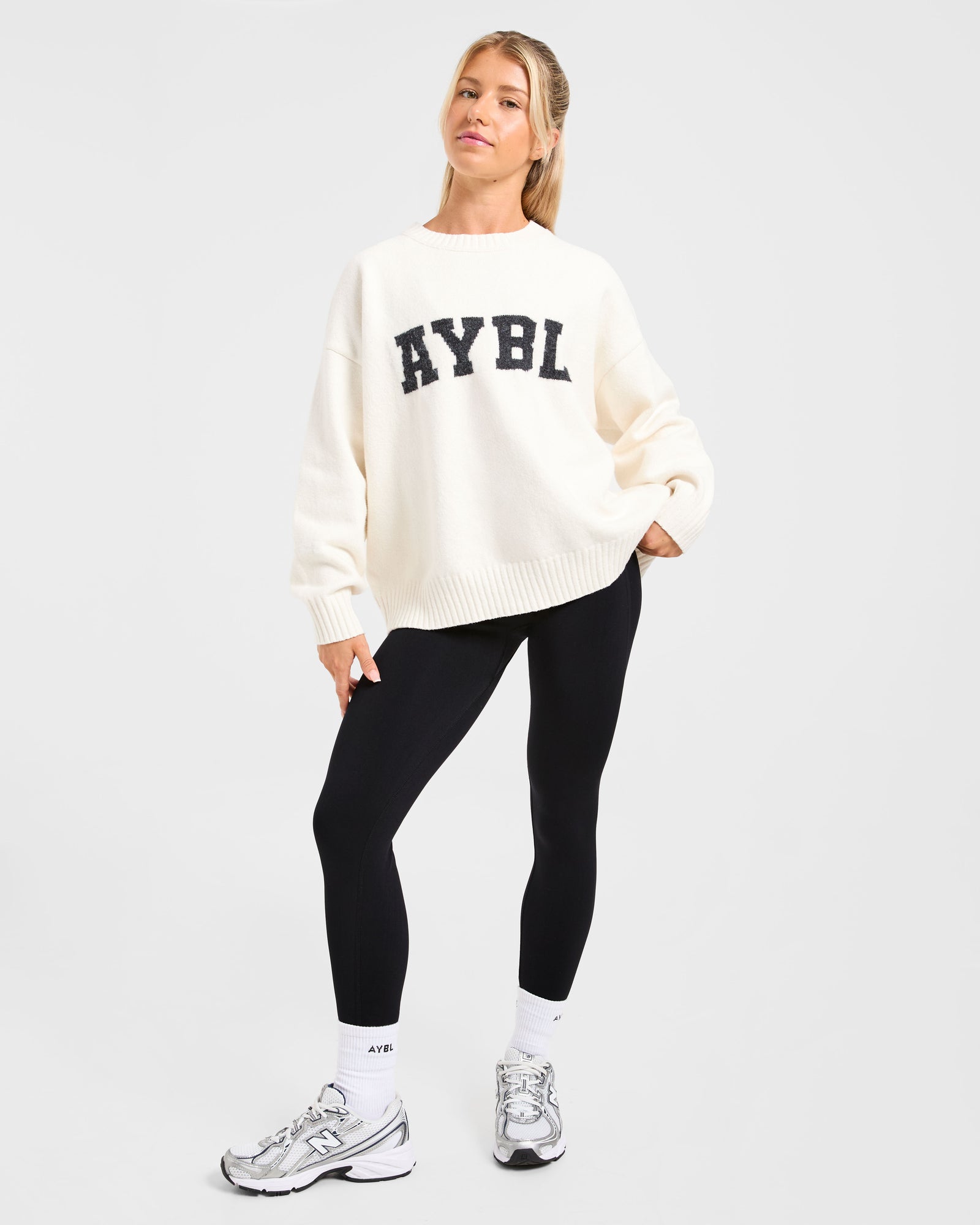 JD Varsity Oversized Knitted Sweater - Off White