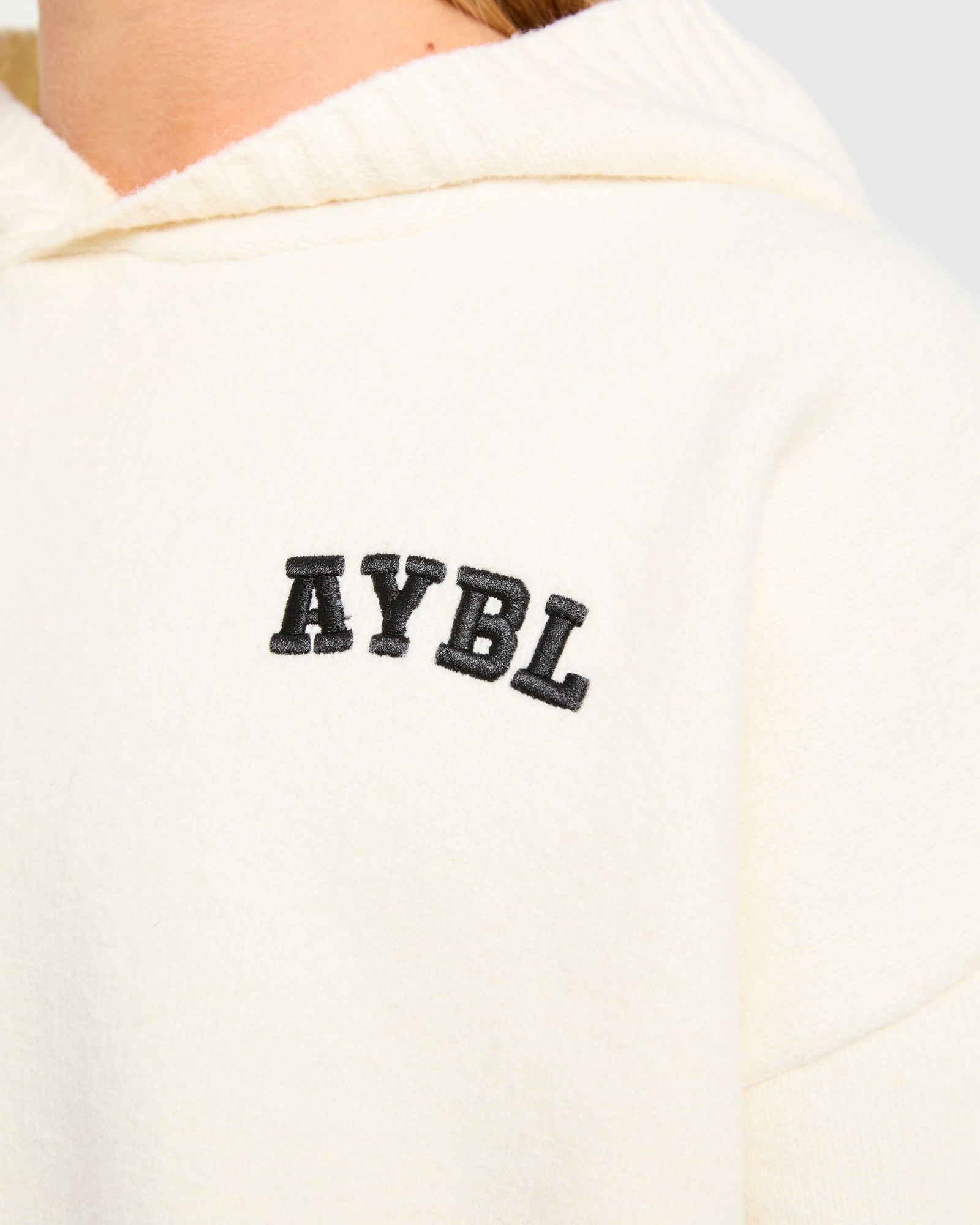 JD Varsity Minimal Logo Oversized Knitted Hoodie - Cream