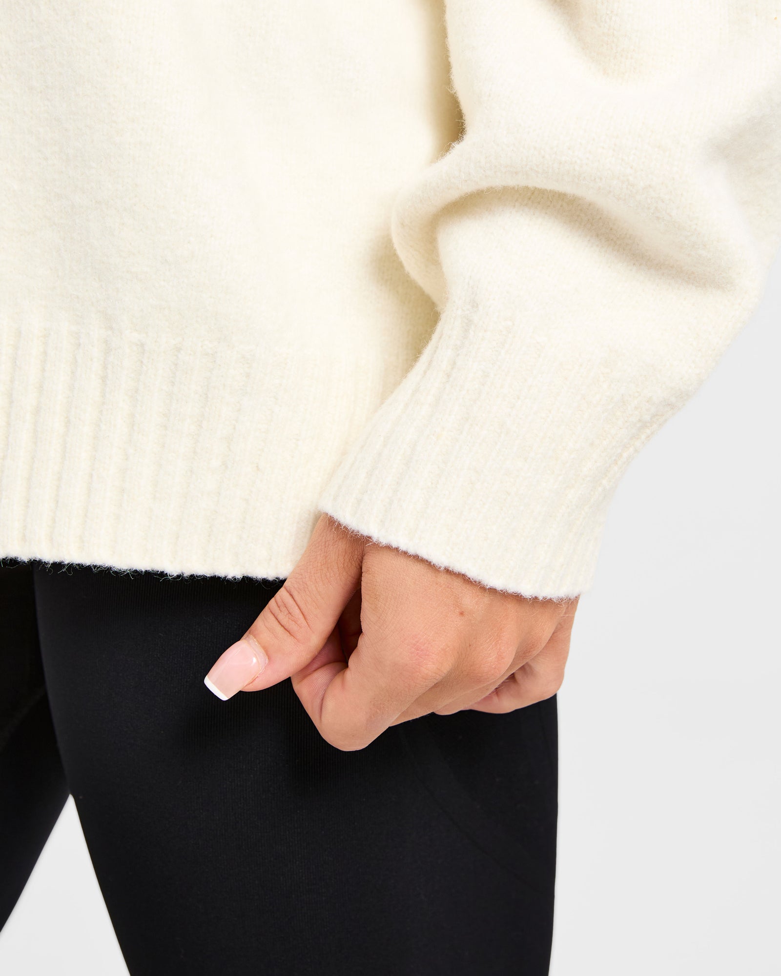 JD Varsity Minimal Logo Oversized Knitted Hoodie - Cream