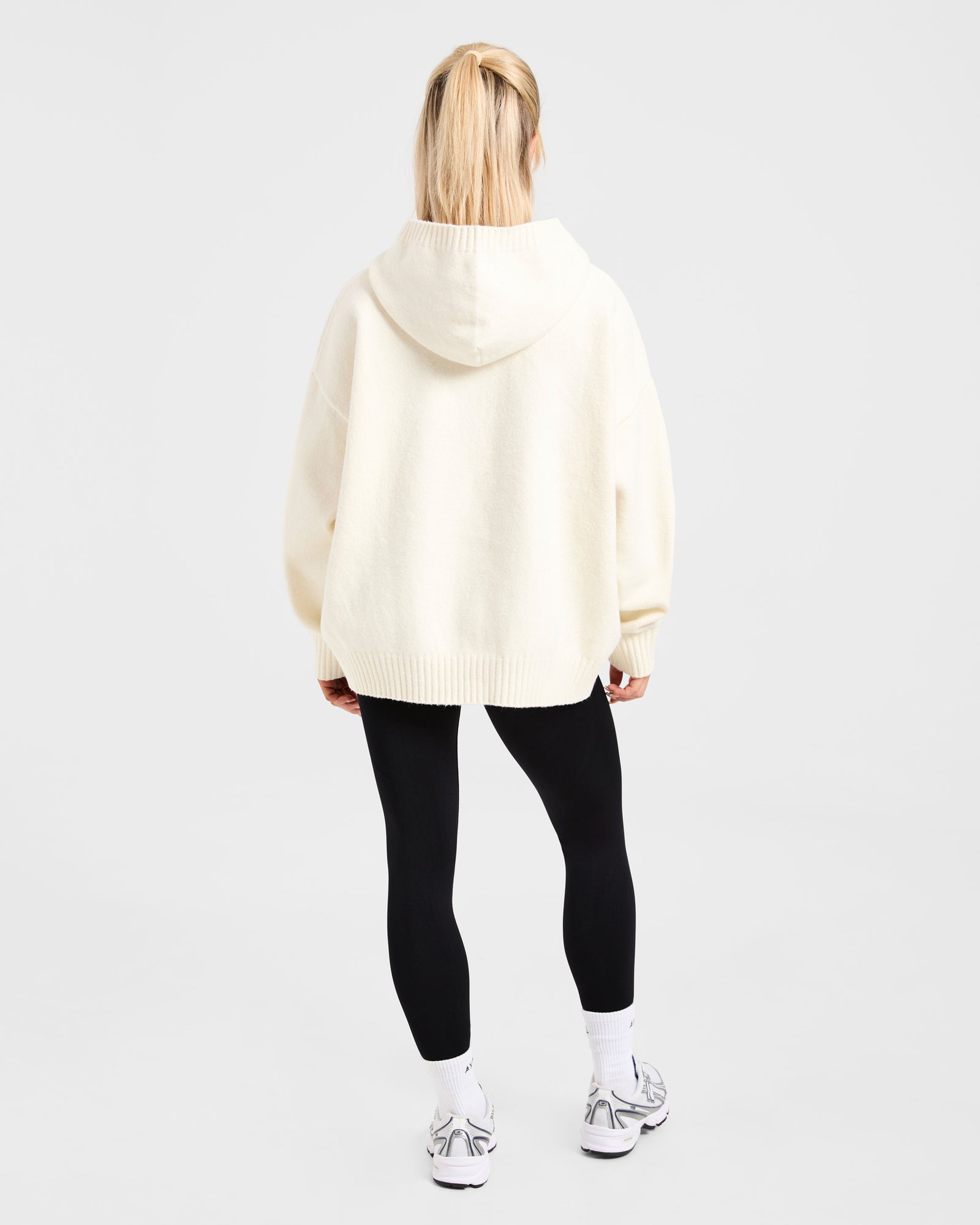 JD Varsity Minimal Logo Oversized Knitted Hoodie - Cream