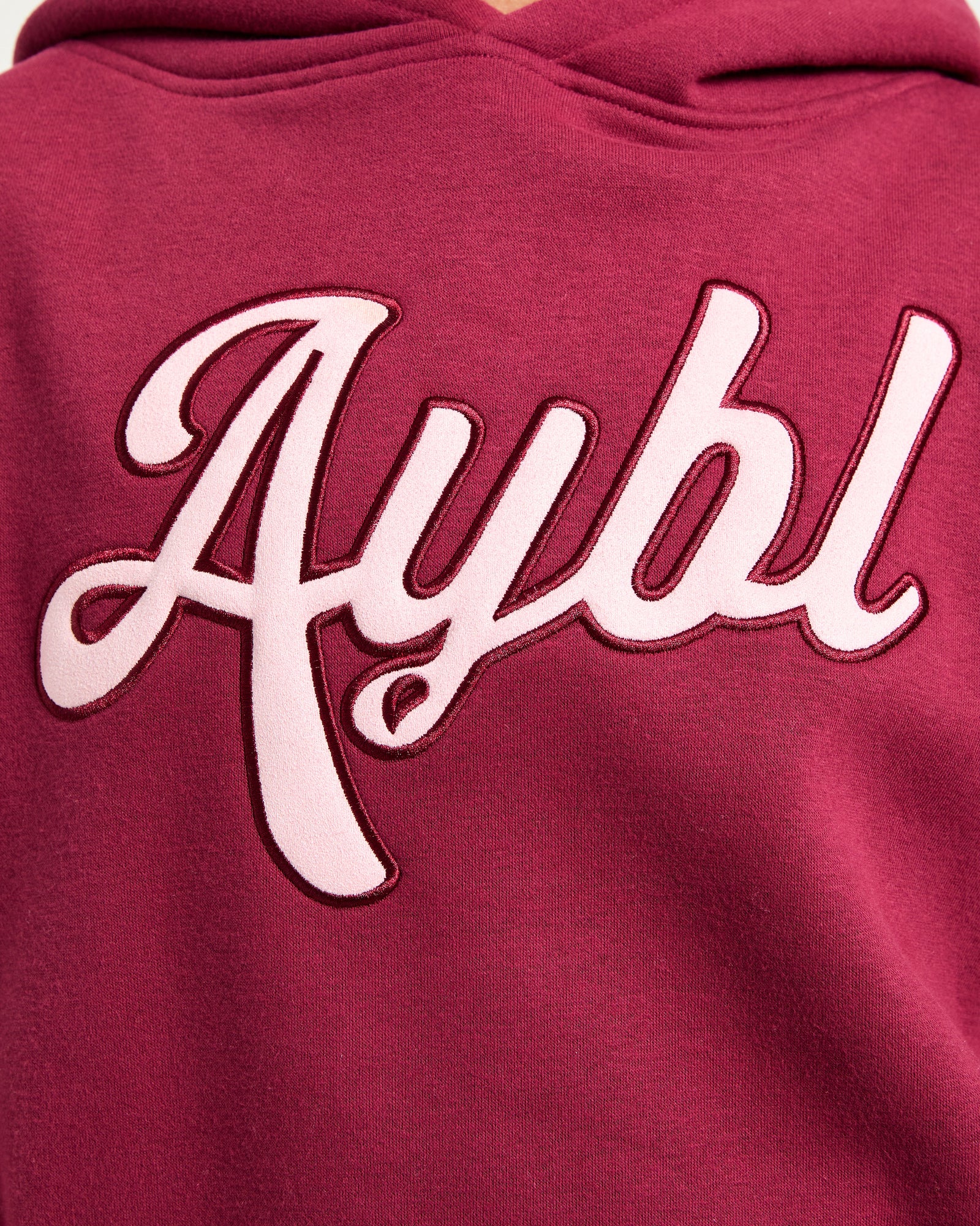 Script Embroidered Oversized Hoodie - Burgundy/Pink