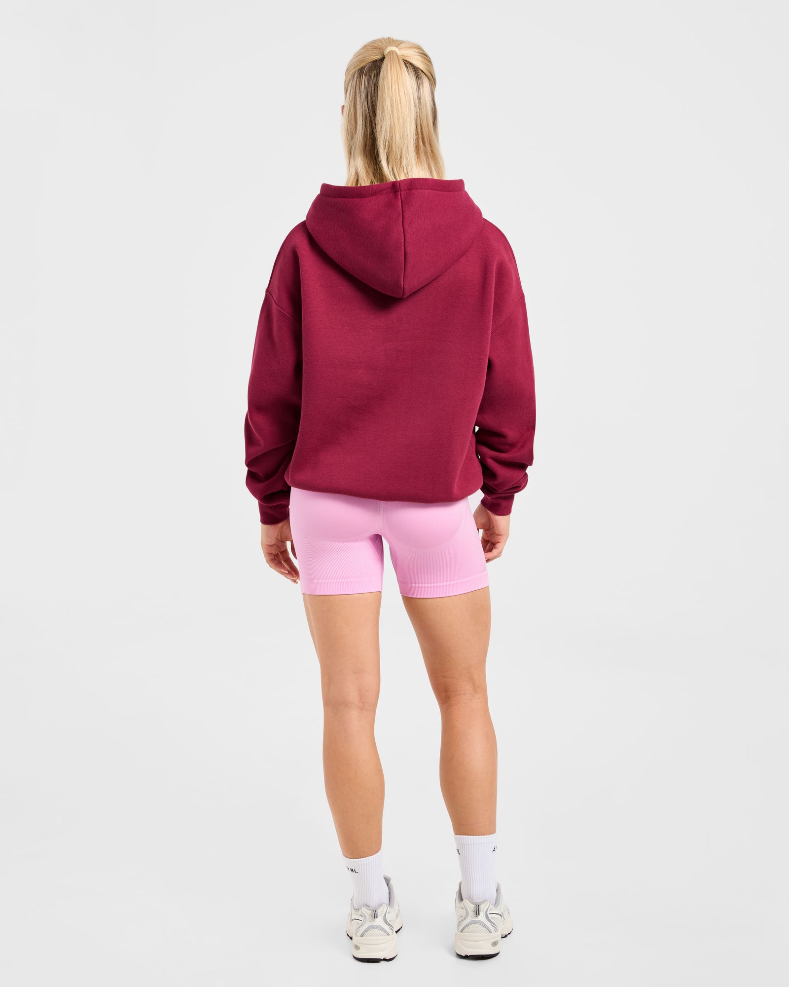 Script Embroidered Oversized Hoodie - Burgundy/Pink