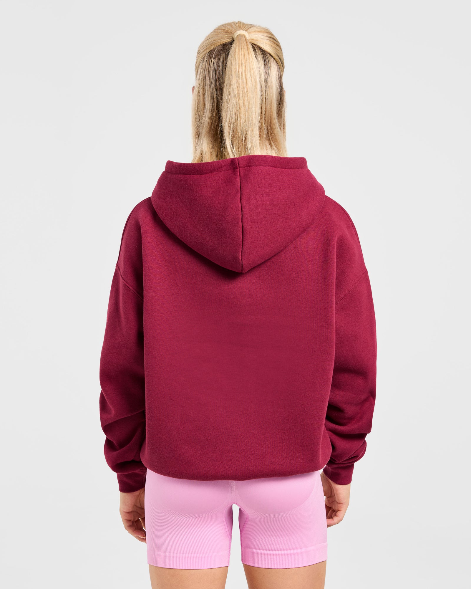 Script Embroidered Oversized Hoodie - Burgundy/Pink