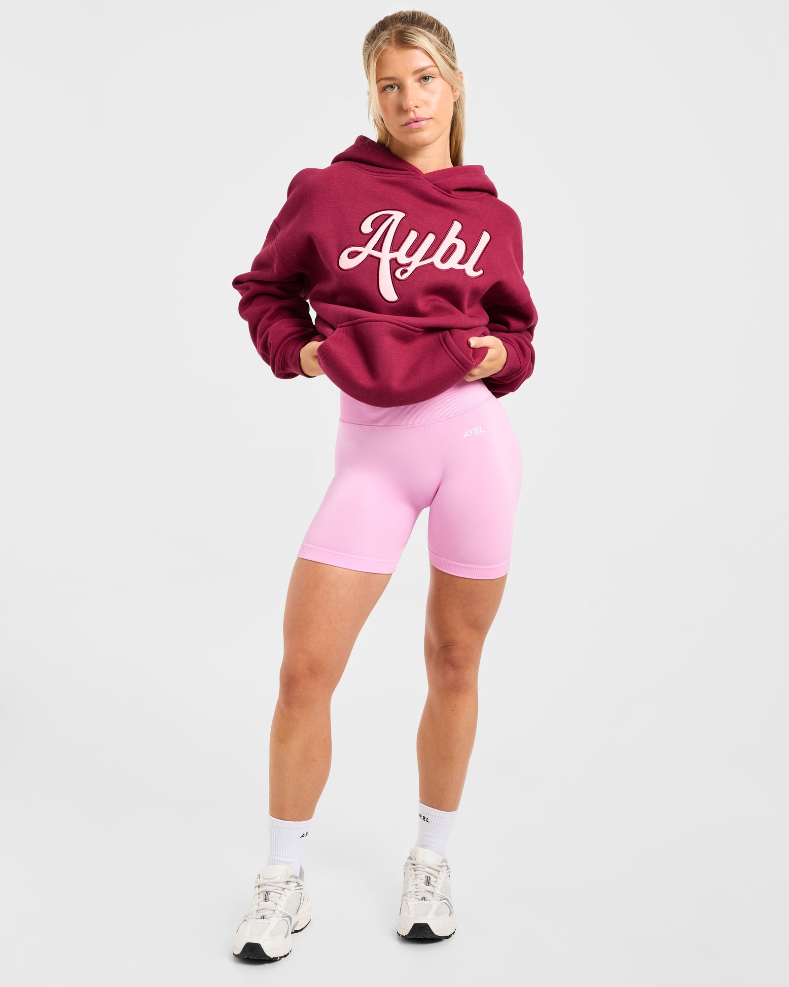 Script Embroidered Oversized Hoodie - Burgundy/Pink