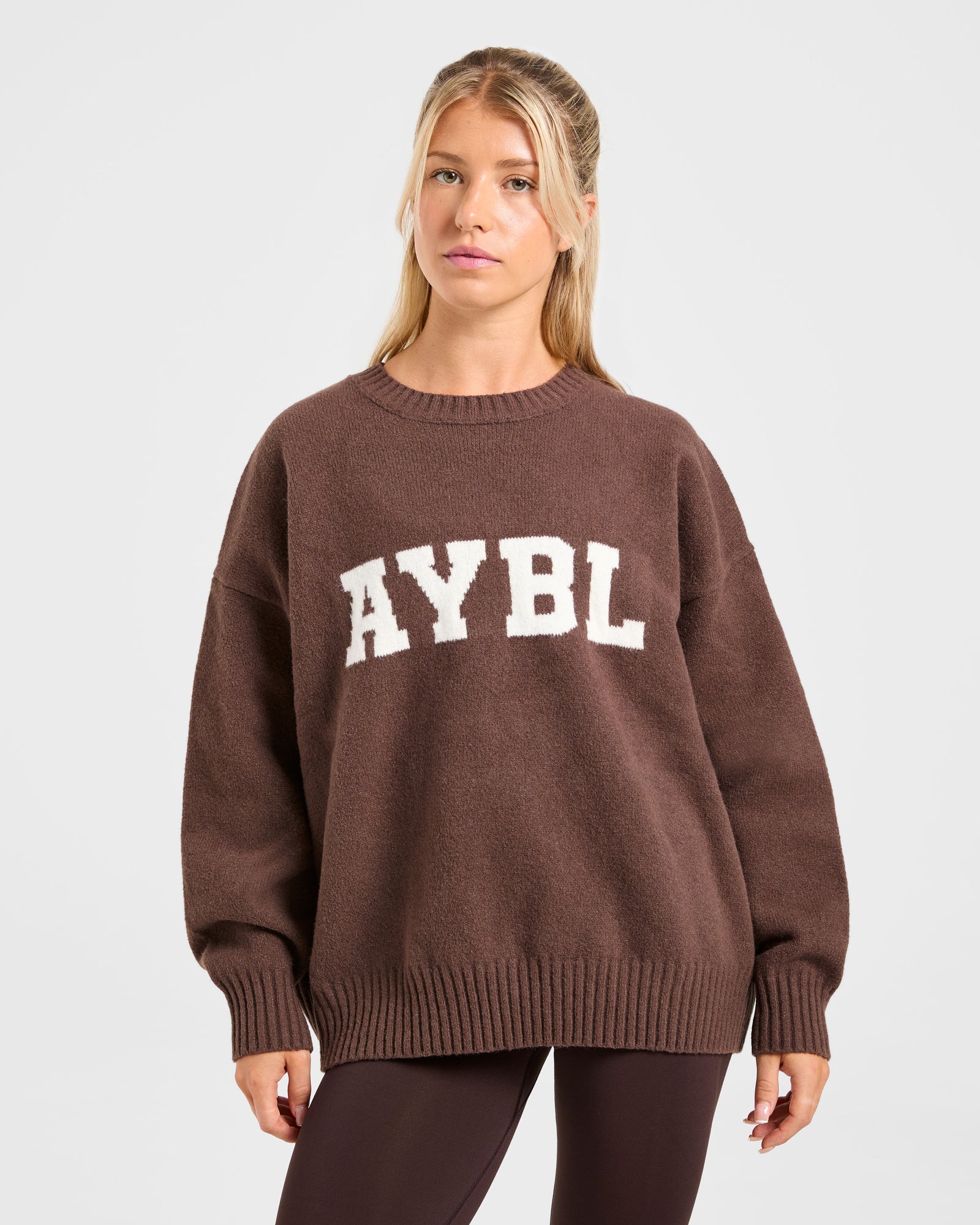 Varsity Oversized Knitted Sweater - Brown