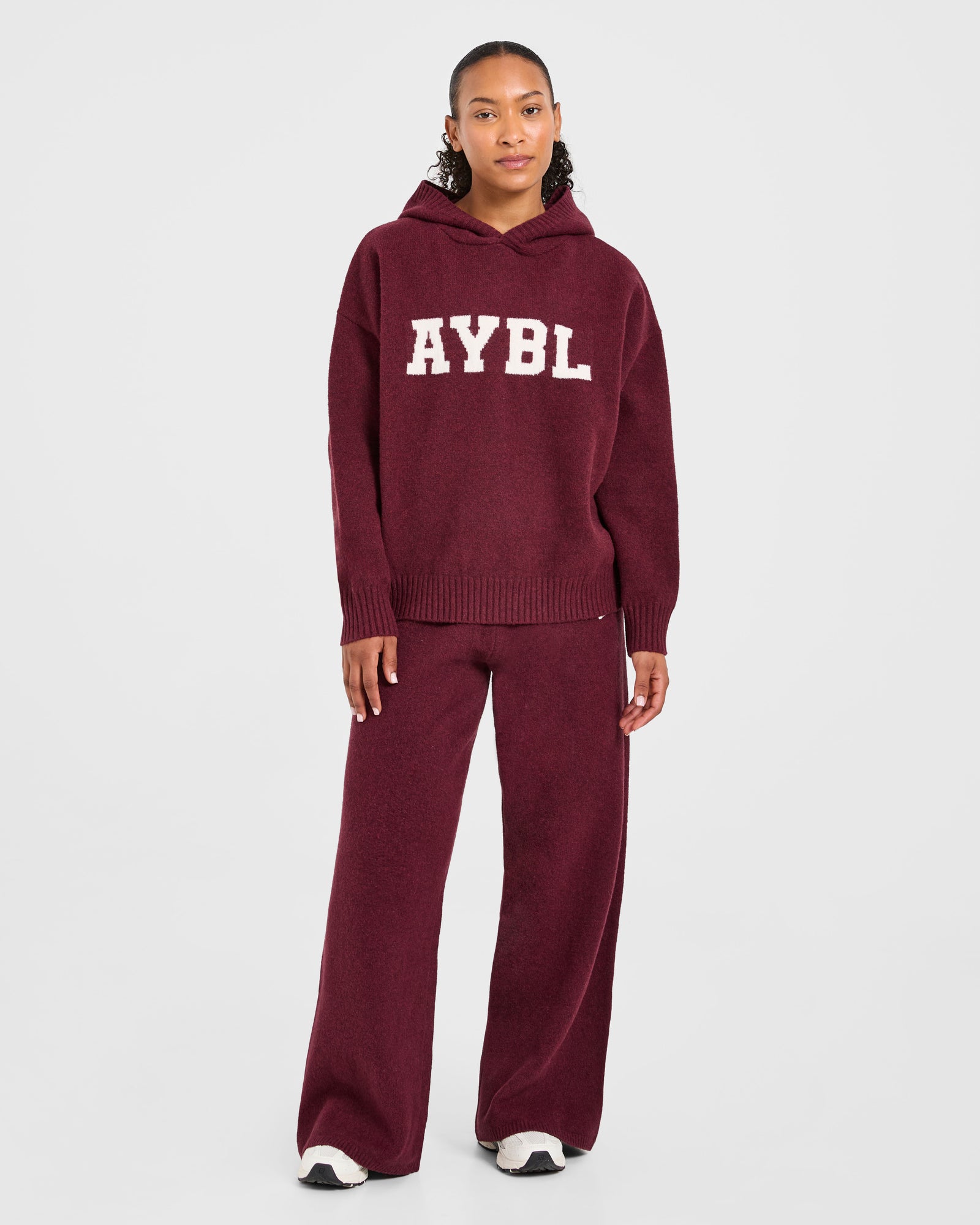Varsity Oversized Knitted Joggers - Burgundy