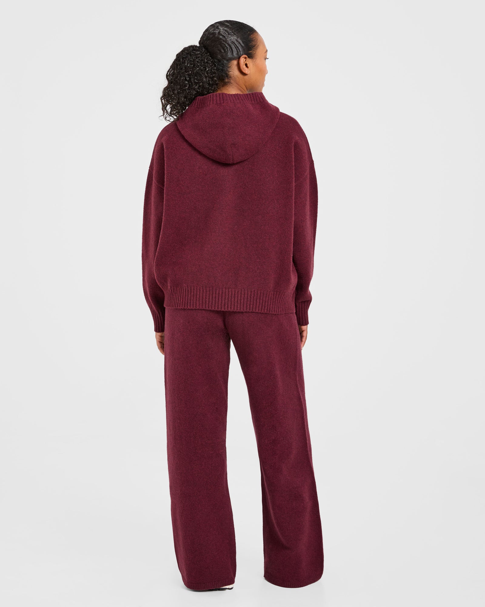 Varsity Oversized Knitted Joggers - Burgundy