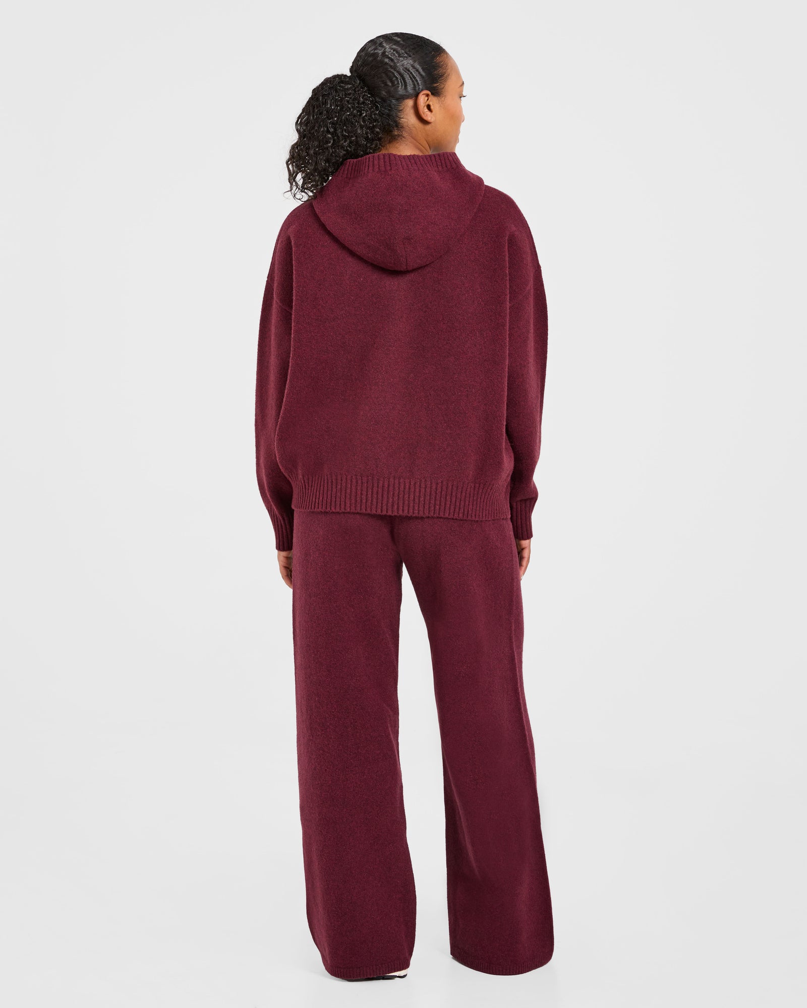 Varsity Oversized Knitted Hoodie - Burgundy