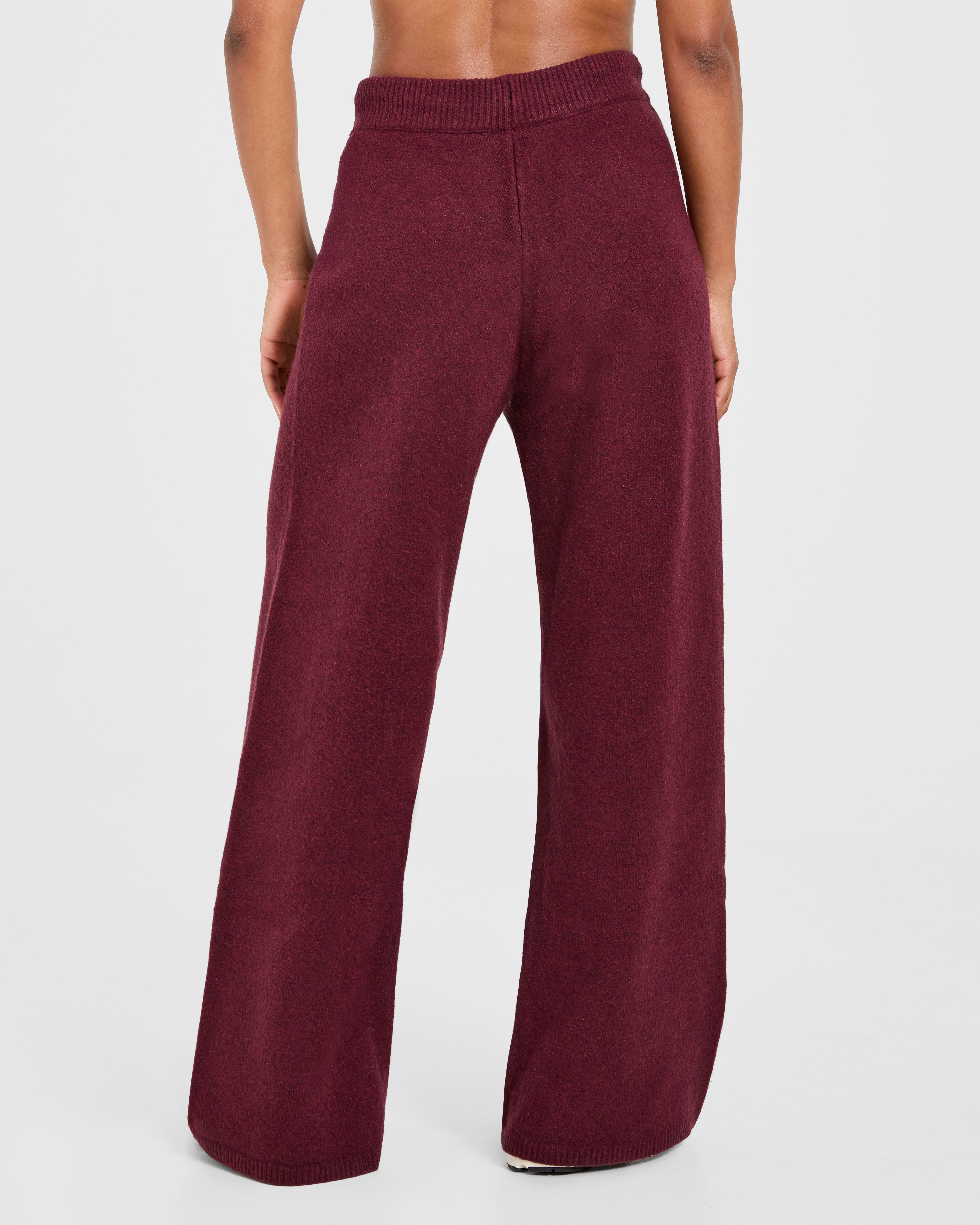 Varsity Oversized Knitted Joggers - Burgundy