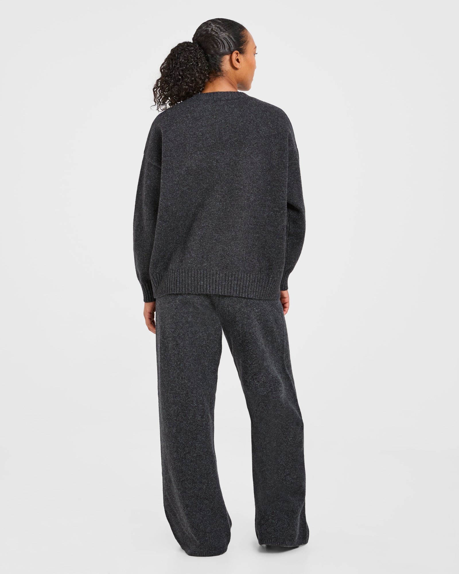 Varsity Oversized Knitted Joggers - Charcoal