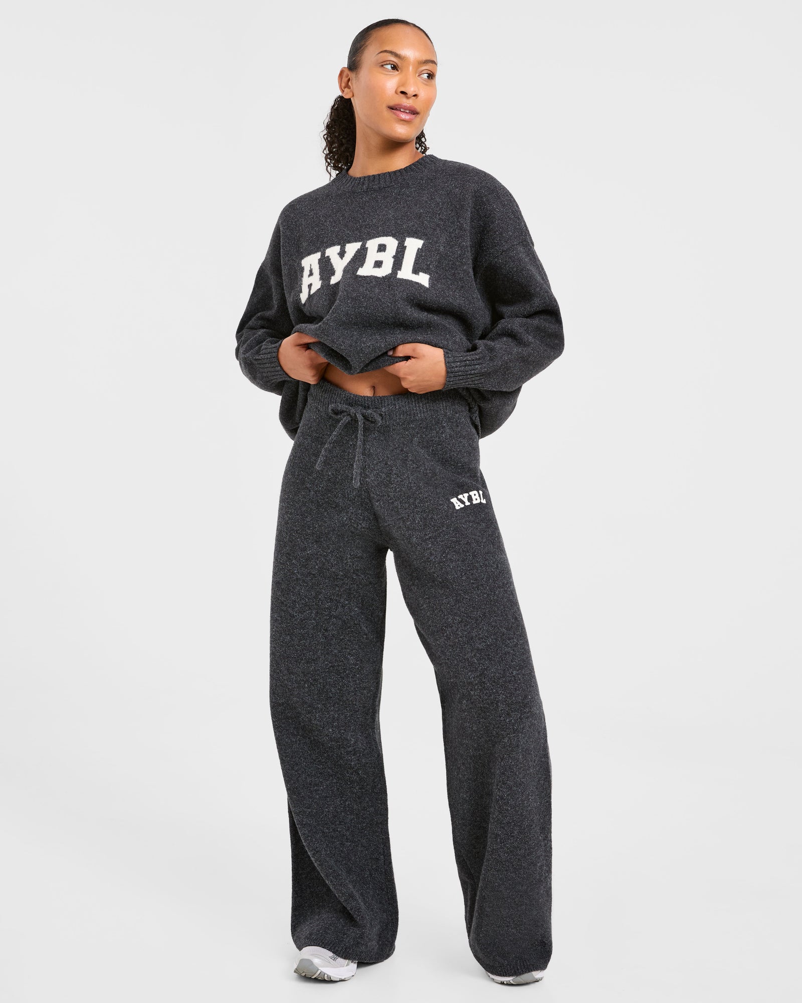 JD Varsity Oversized Knitted Joggers - Charcoal