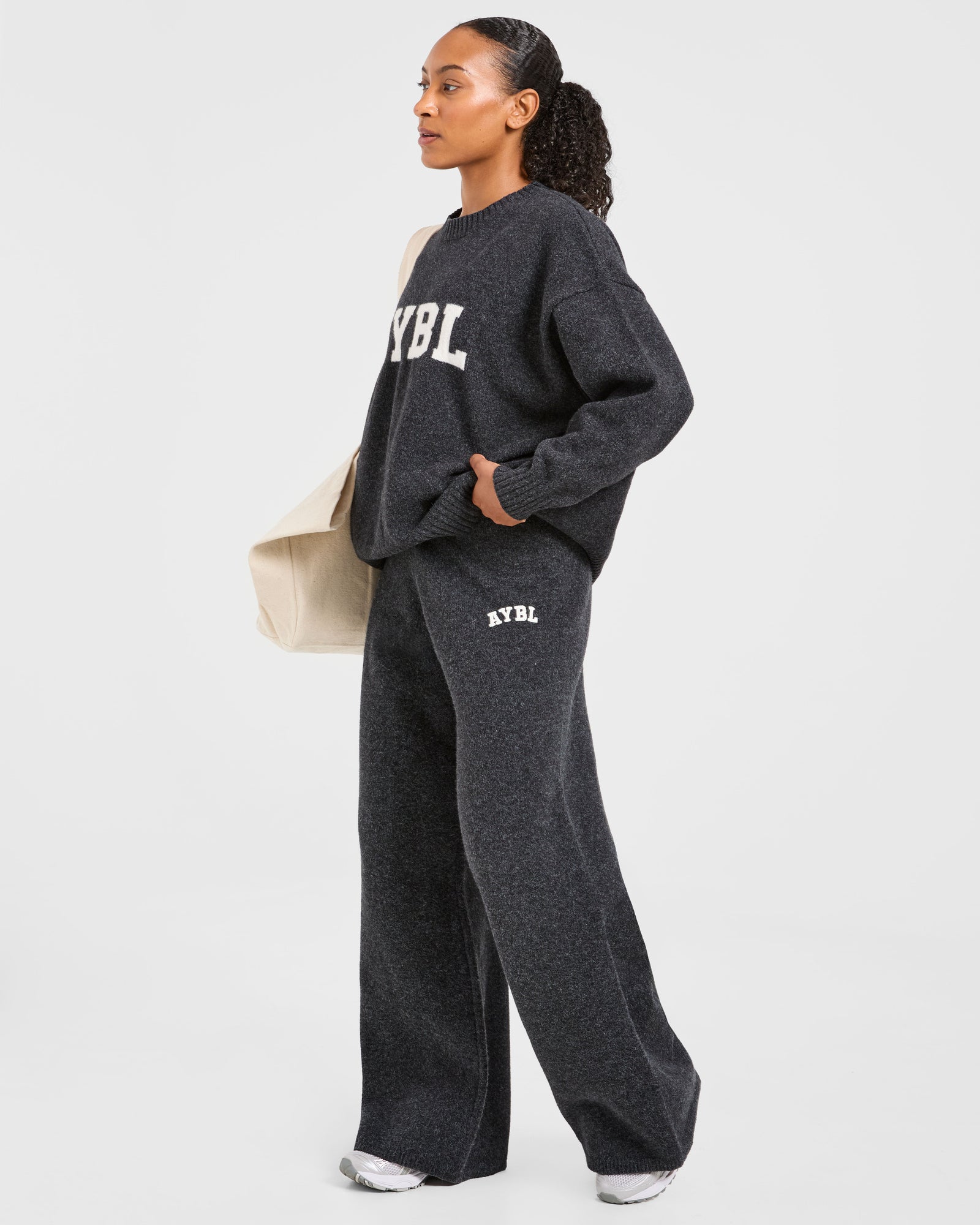 JD Varsity Oversized Knitted Joggers - Charcoal