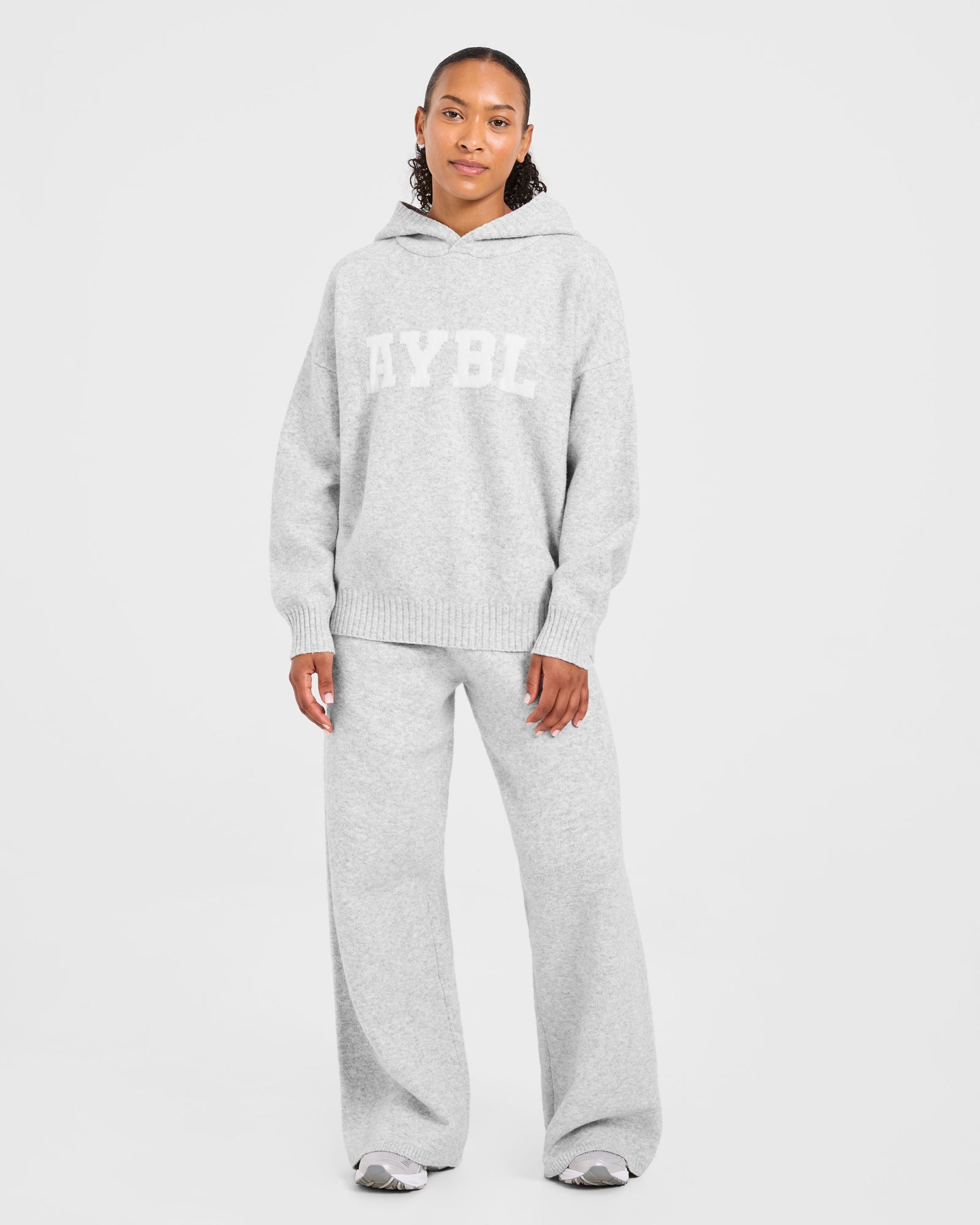 Varsity Oversized Knitted Joggers - Grey Marl