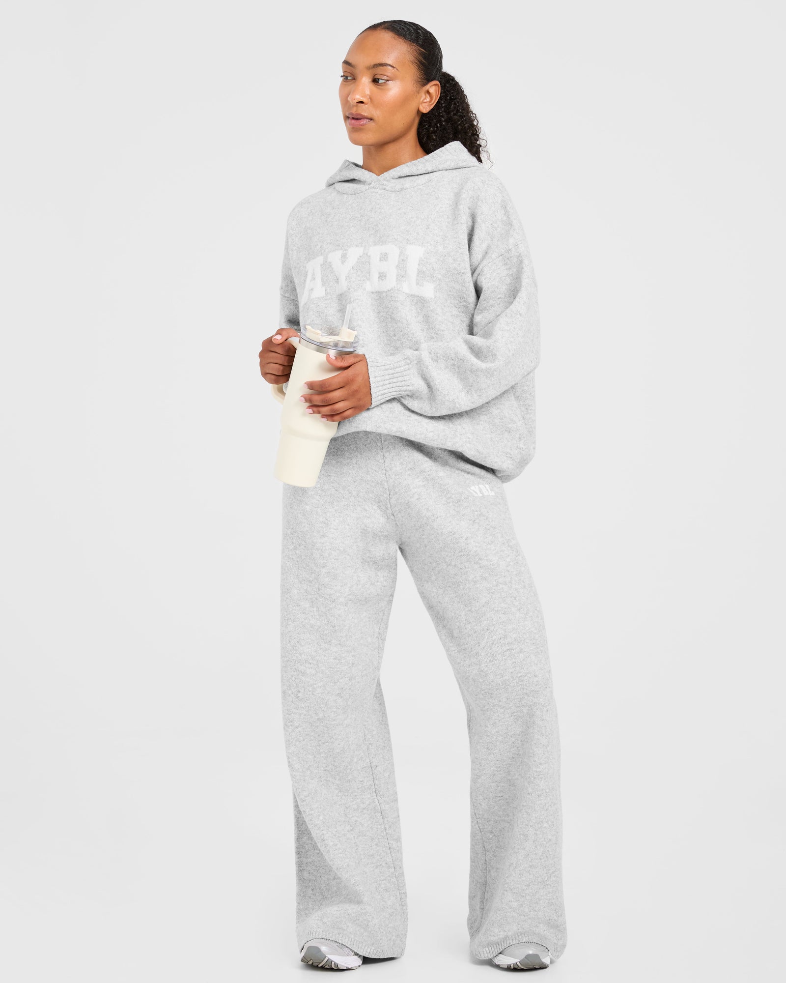 Varsity Oversized Knitted Joggers - Grey Marl