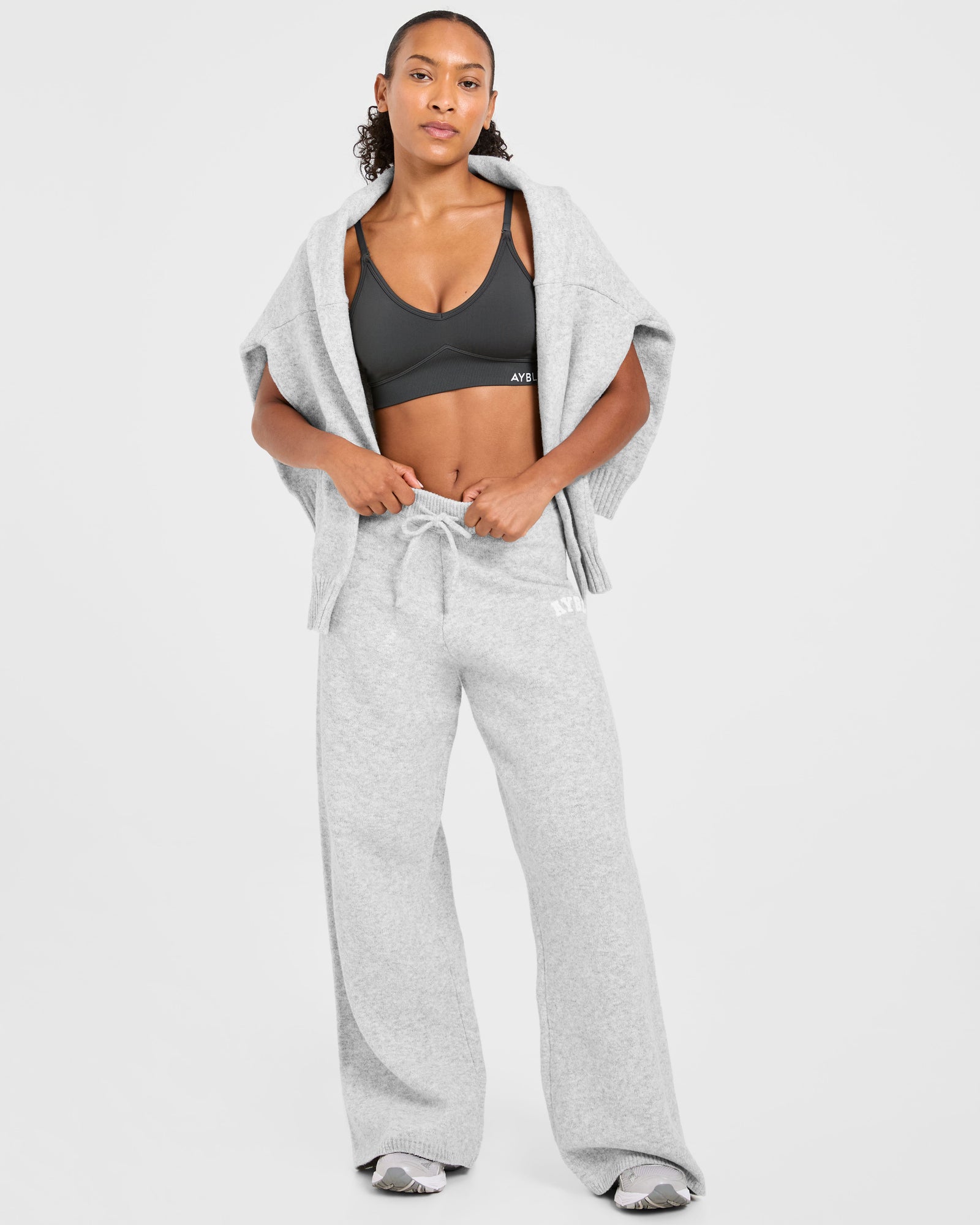 Varsity Oversized Knitted Joggers - Grey Marl