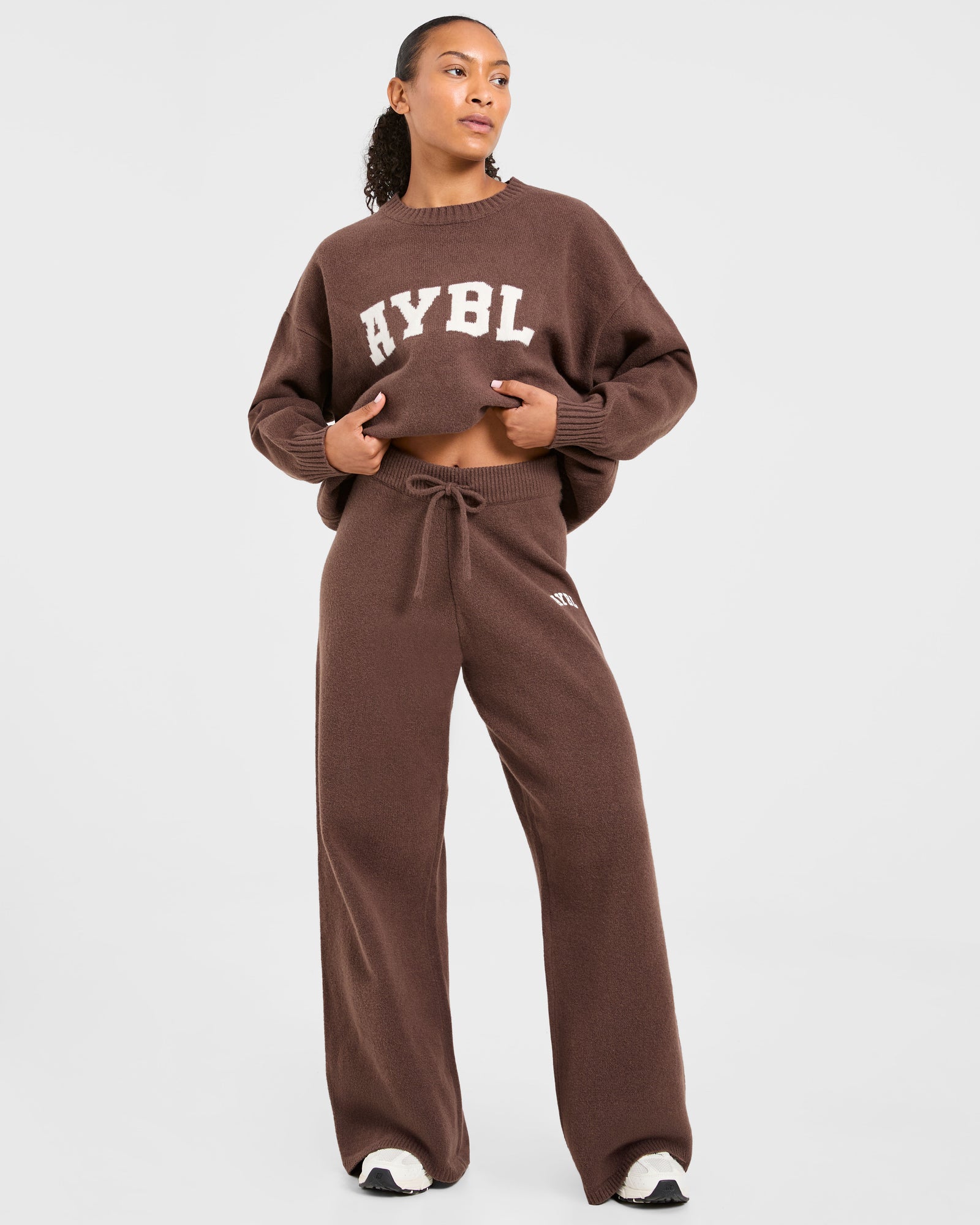 Varsity Oversized Knitted Joggers - Brown