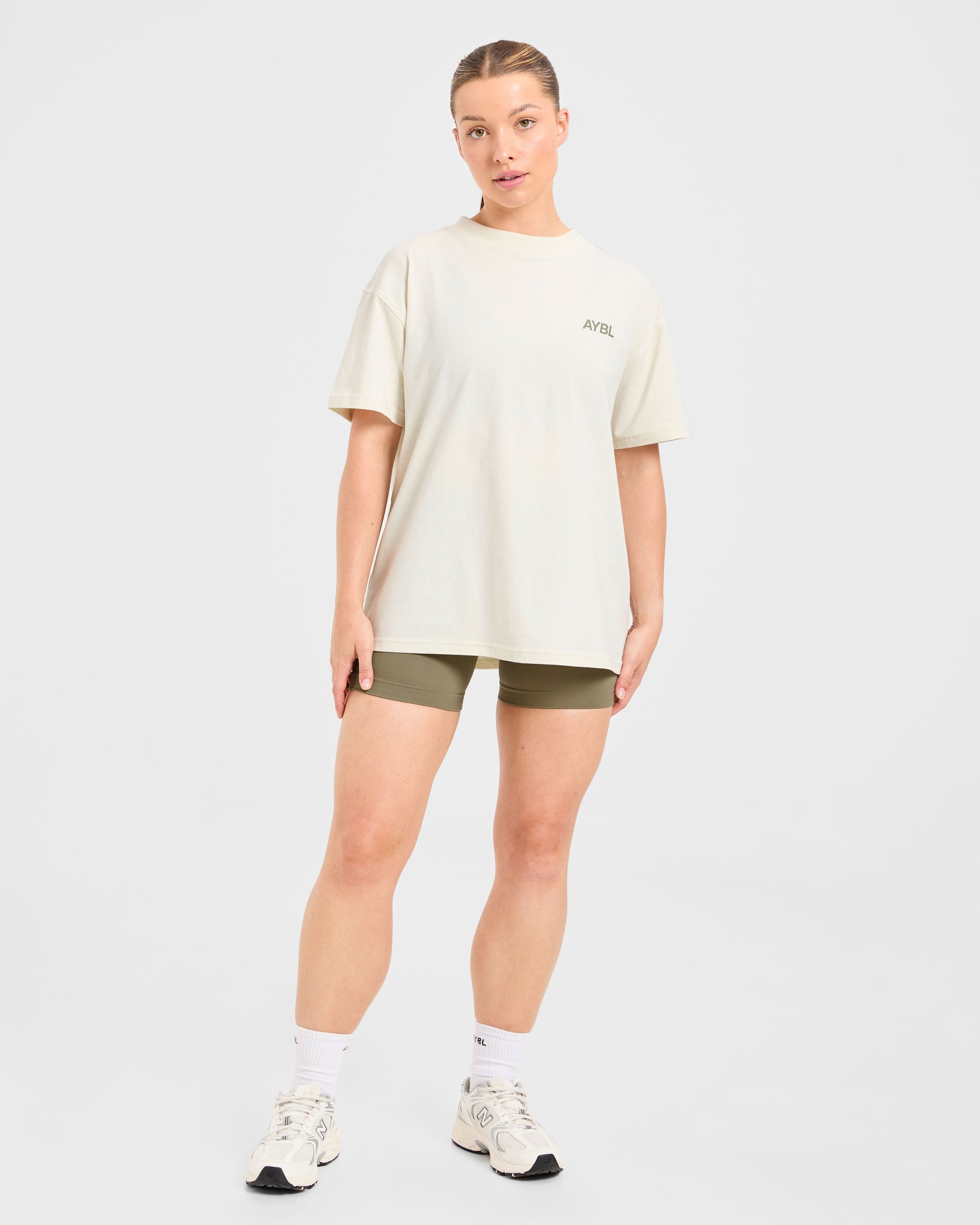 AYBL Sports Club Oversized T Shirt - Beige/Muted Olive