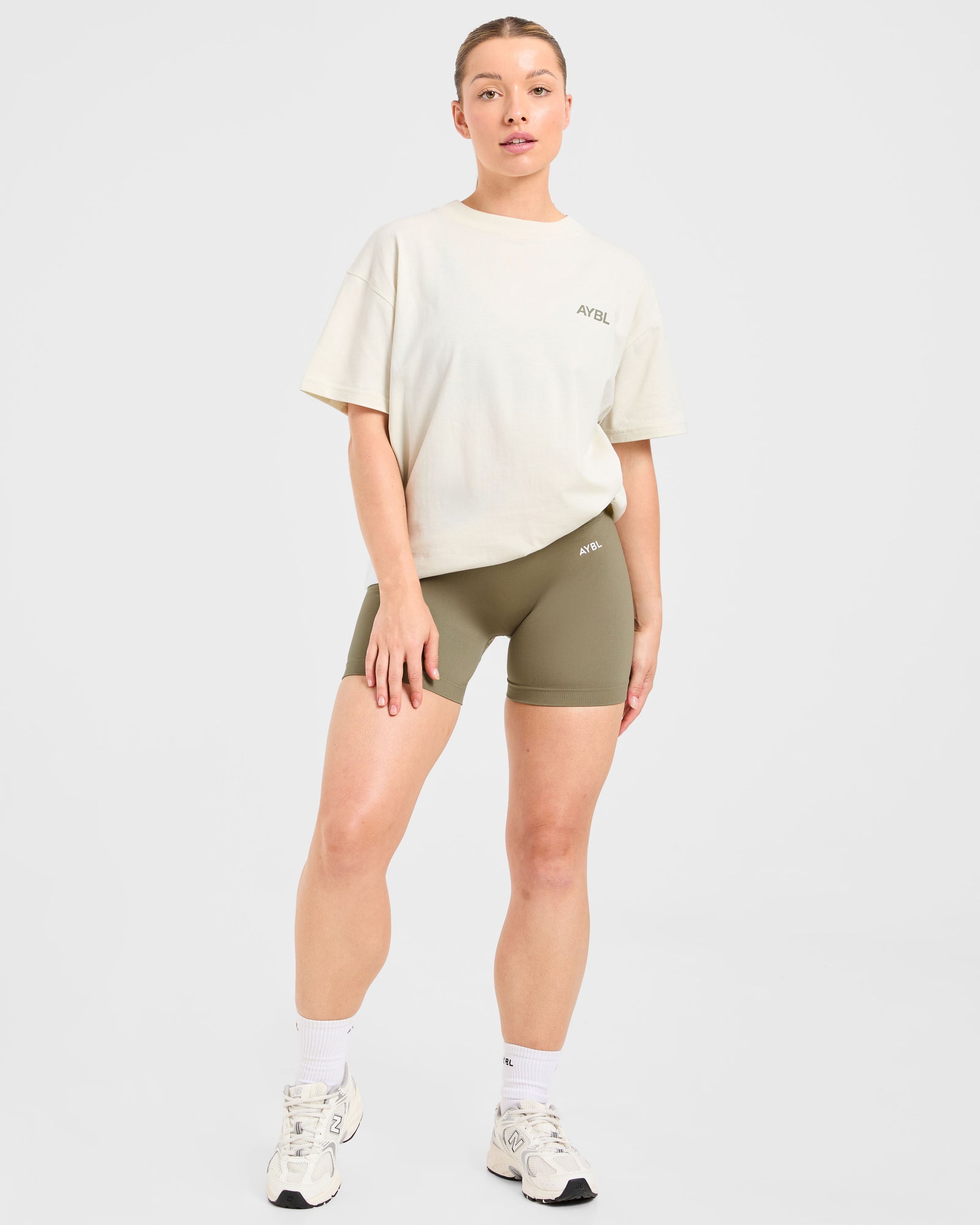 AYBL Sports Club Oversized T Shirt - Beige/Muted Olive