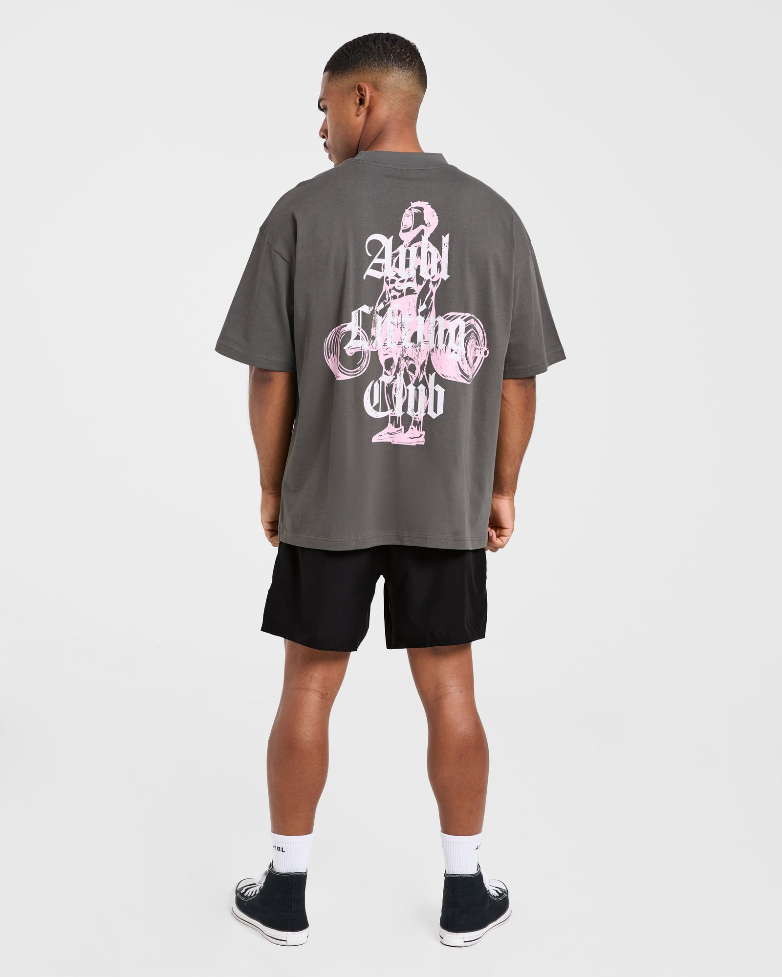 Deadlift Graphic Oversized T Shirt - Charcoal/Pink