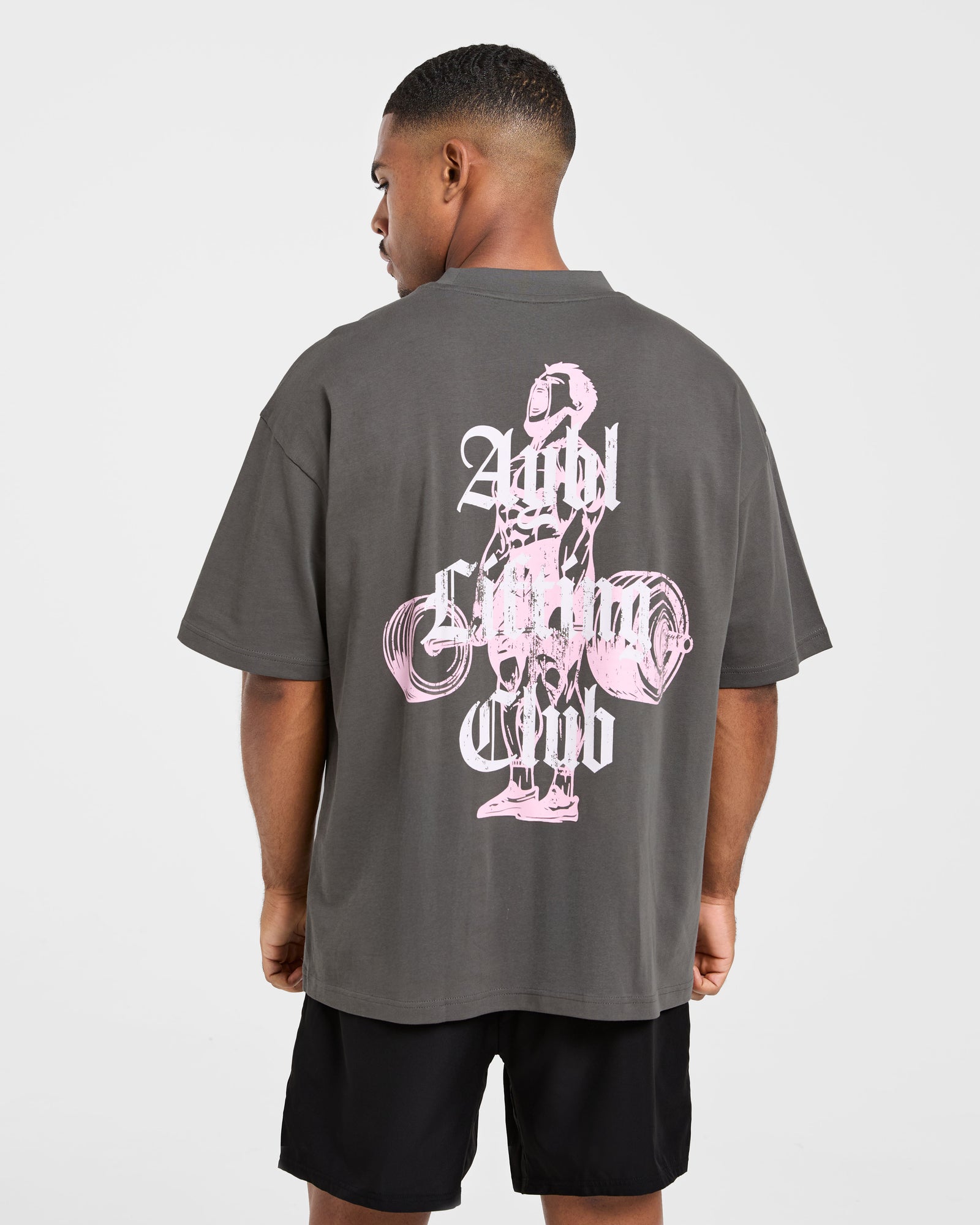 Deadlift Graphic Oversized T Shirt - Charcoal/Pink