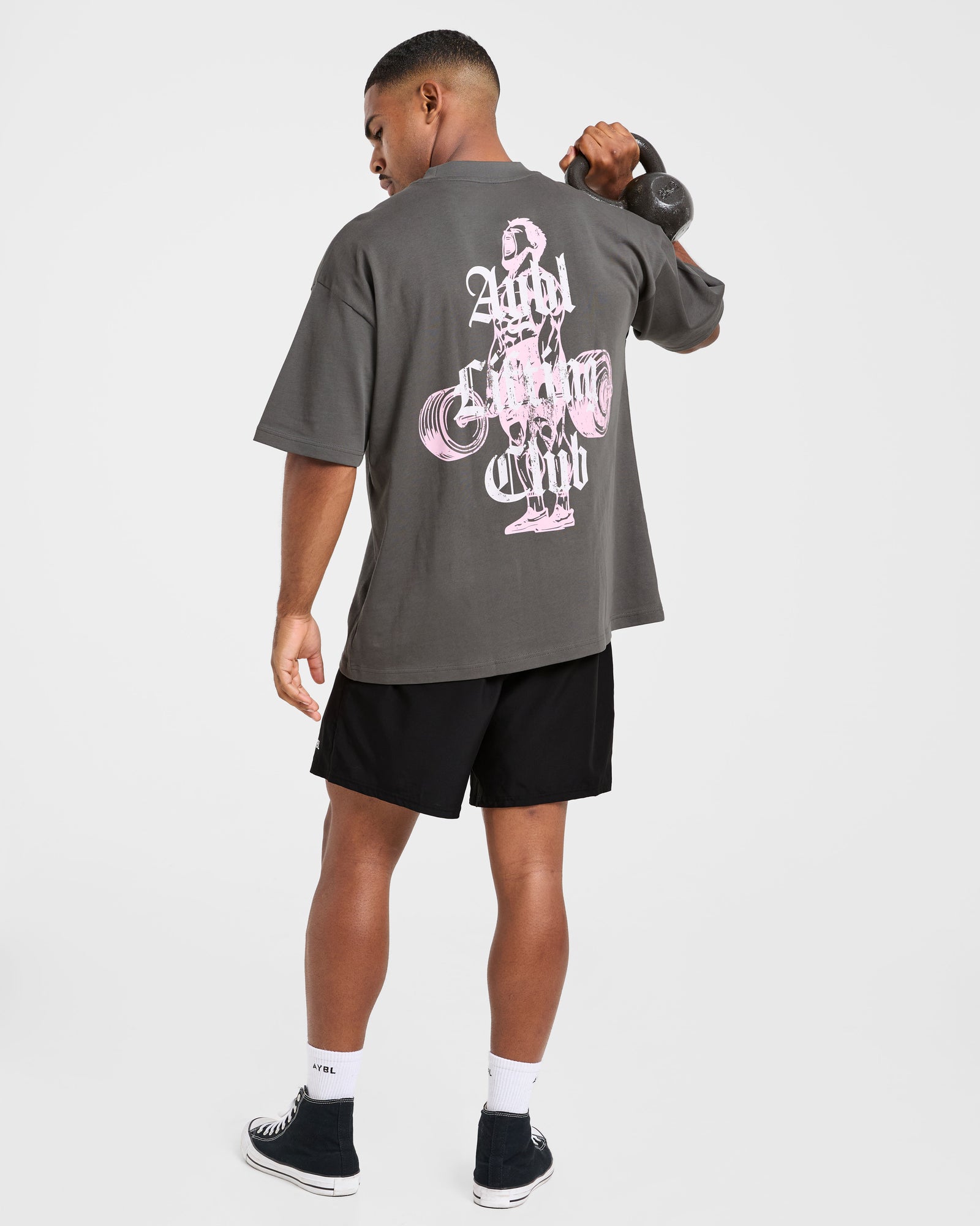 Deadlift Graphic Oversized T Shirt - Charcoal/Pink