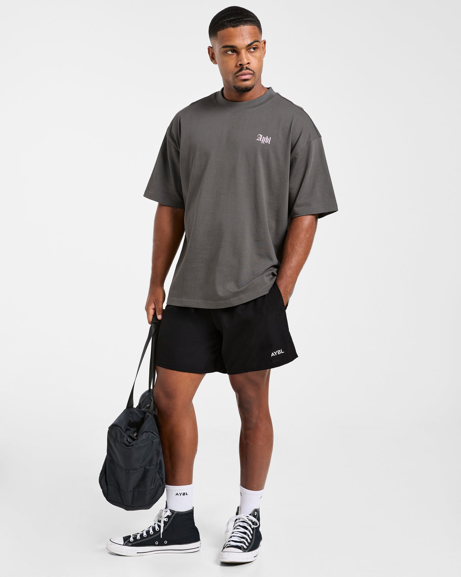 Deadlift Graphic Oversized T Shirt - Charcoal/Pink