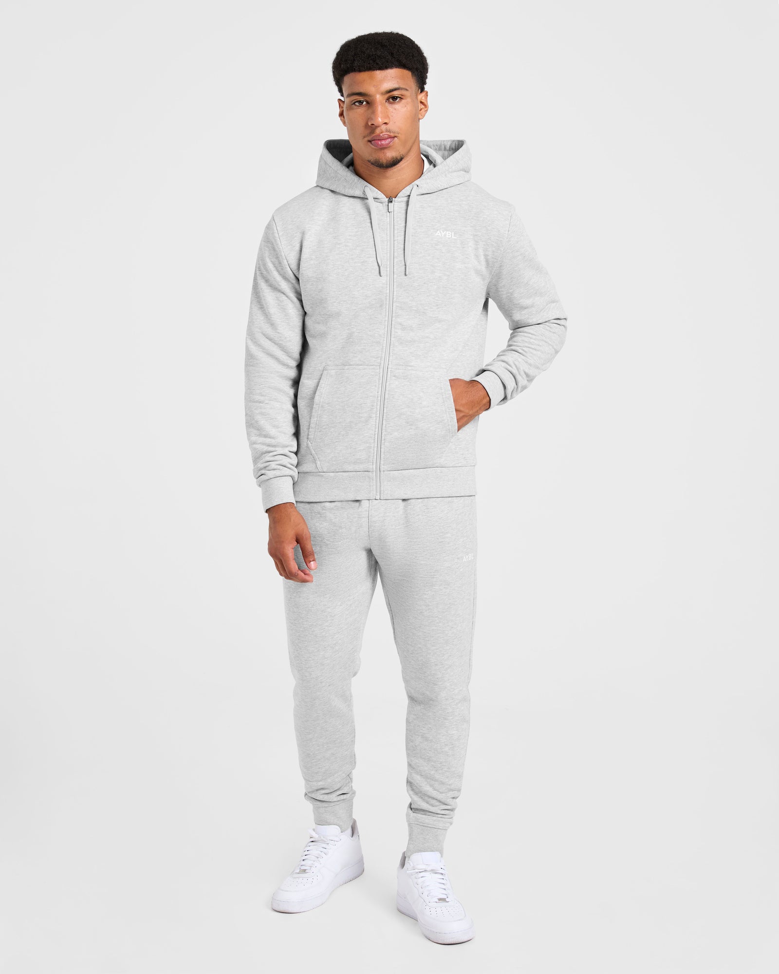 Essential Lightweight Zip Up Hoodie - Grey Marl