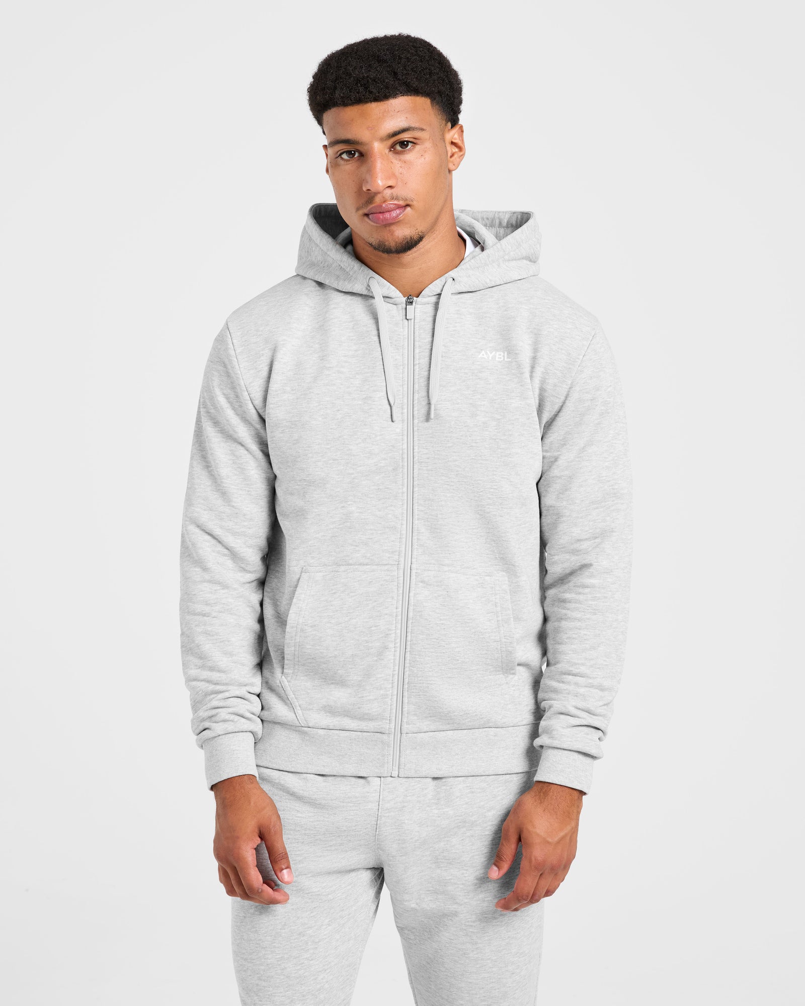 Essential Lightweight Zip Up Hoodie - Grey Marl
