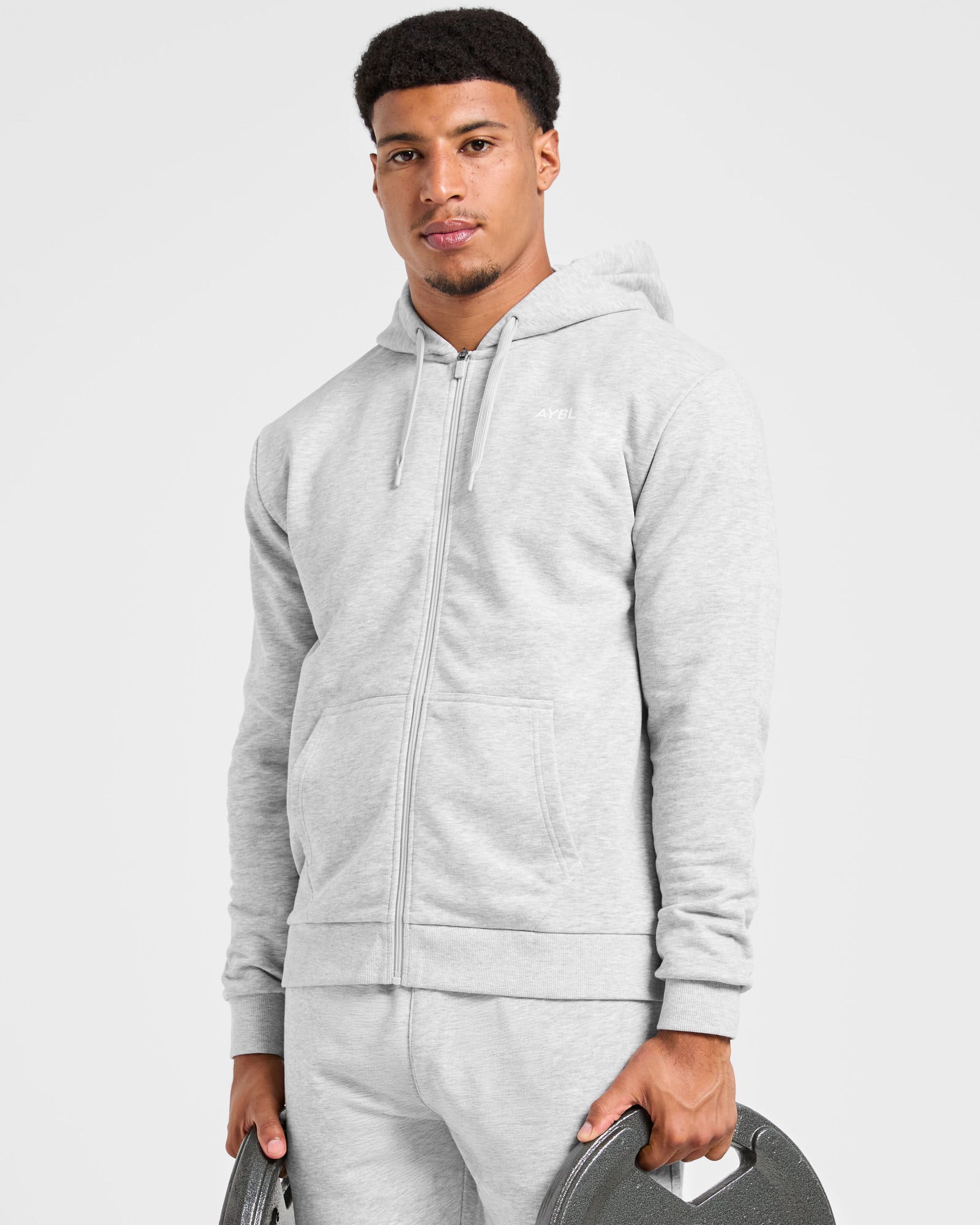 Essential Lightweight Zip Up Hoodie - Grey Marl