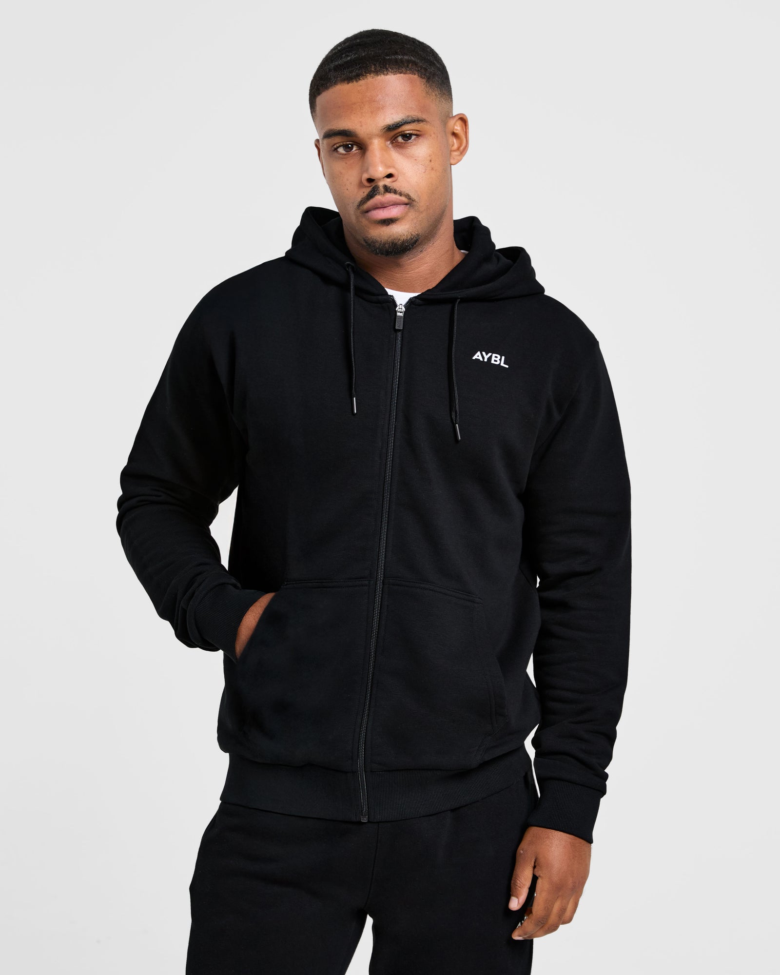 Essential Lightweight Zip Up Hoodie - Black
