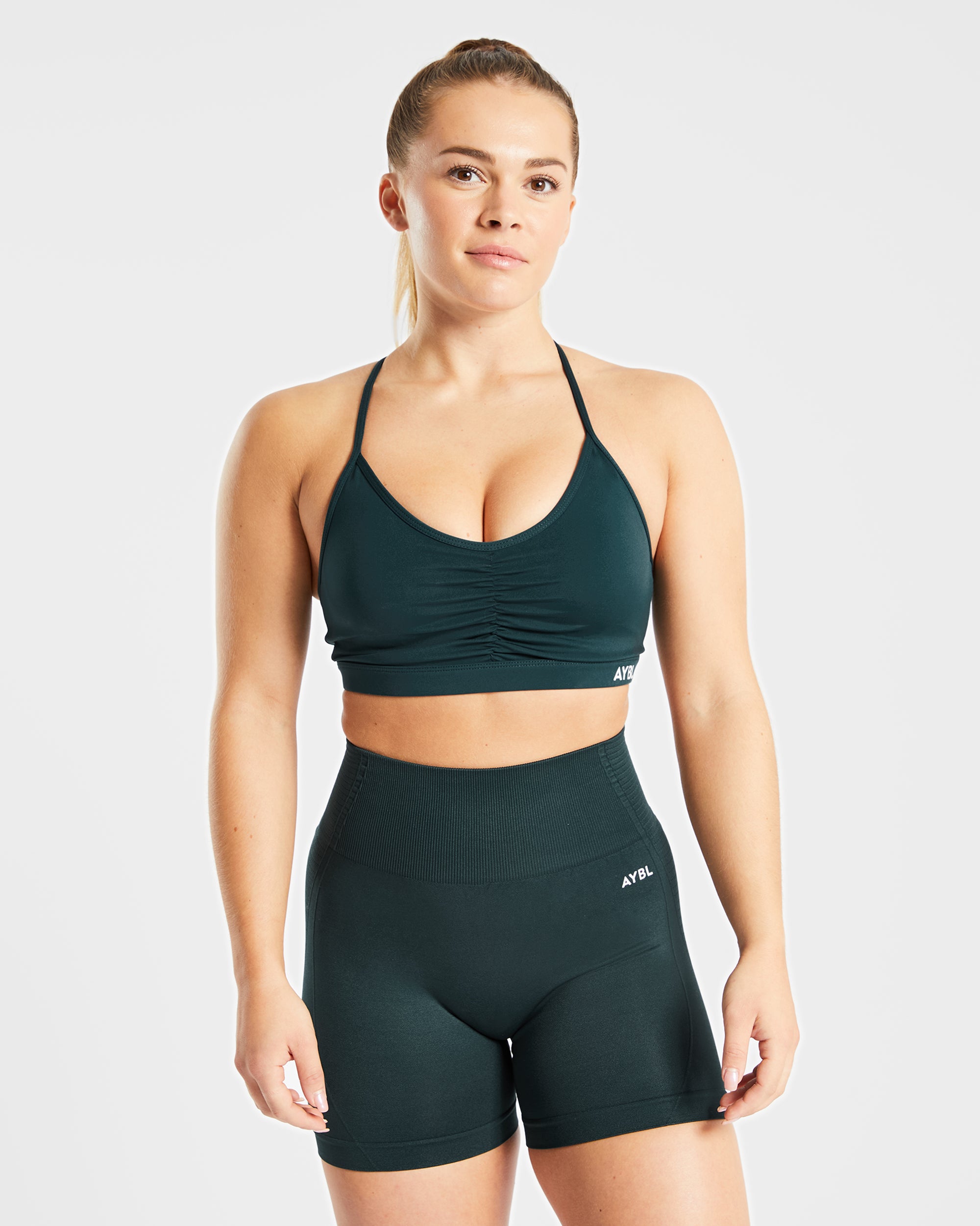 Essential Ruched Sports Bra - Forest Green - aybldev