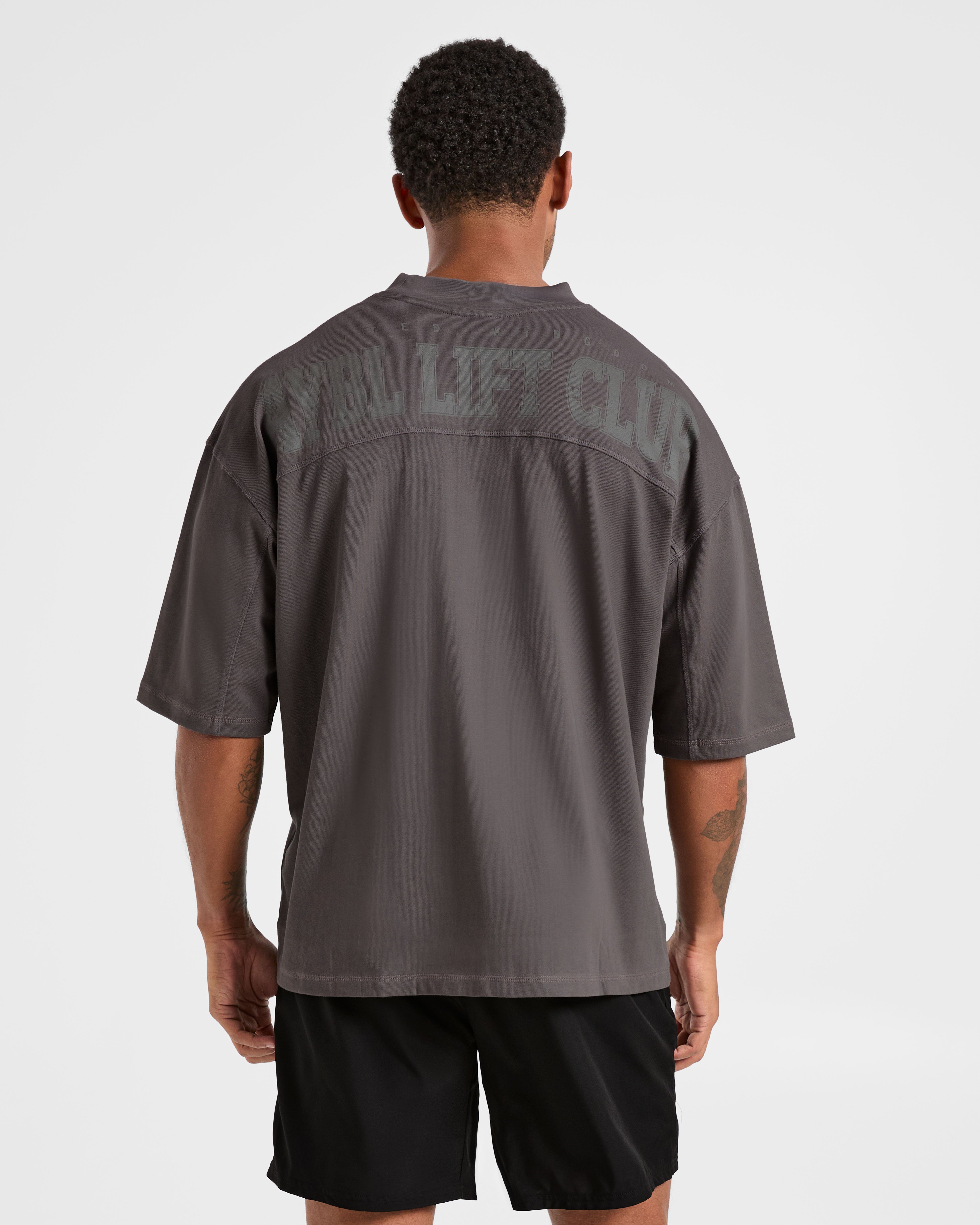Lift Club Distressed Oversized T Shirt - Charcoal