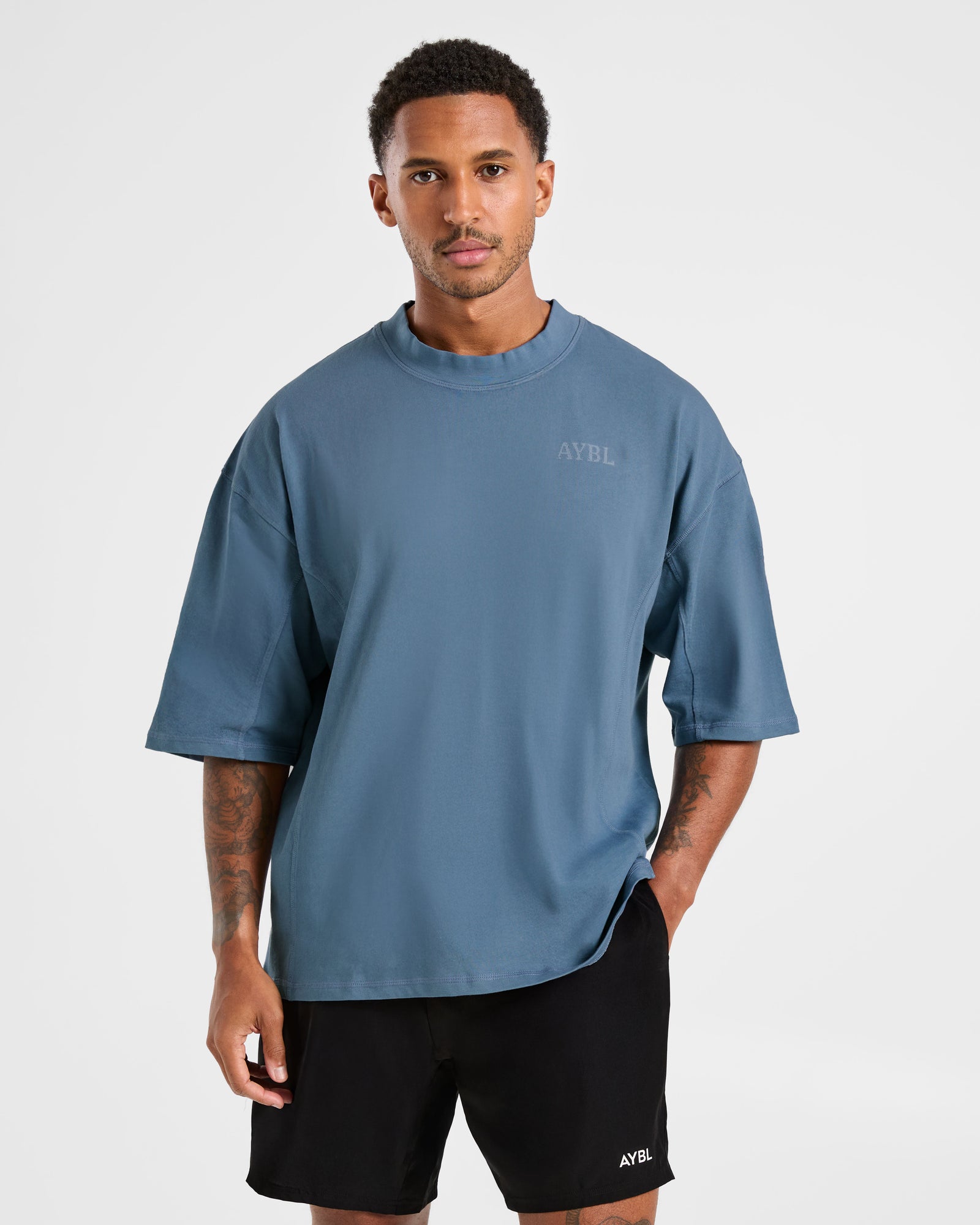 Lift Club Distressed Oversized T Shirt - Washed Indigo