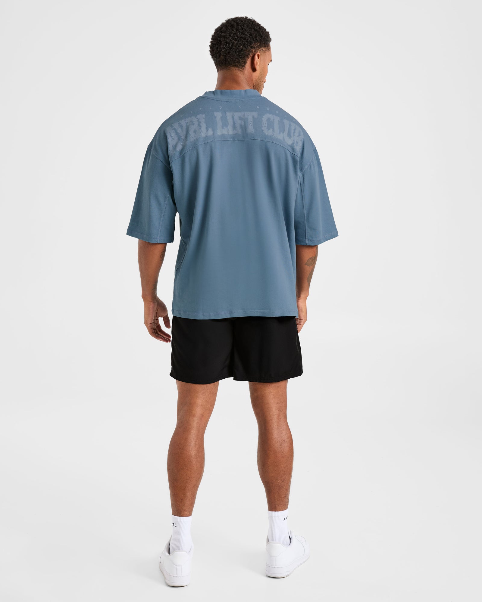 Lift Club Distressed Oversized T Shirt - Washed Indigo