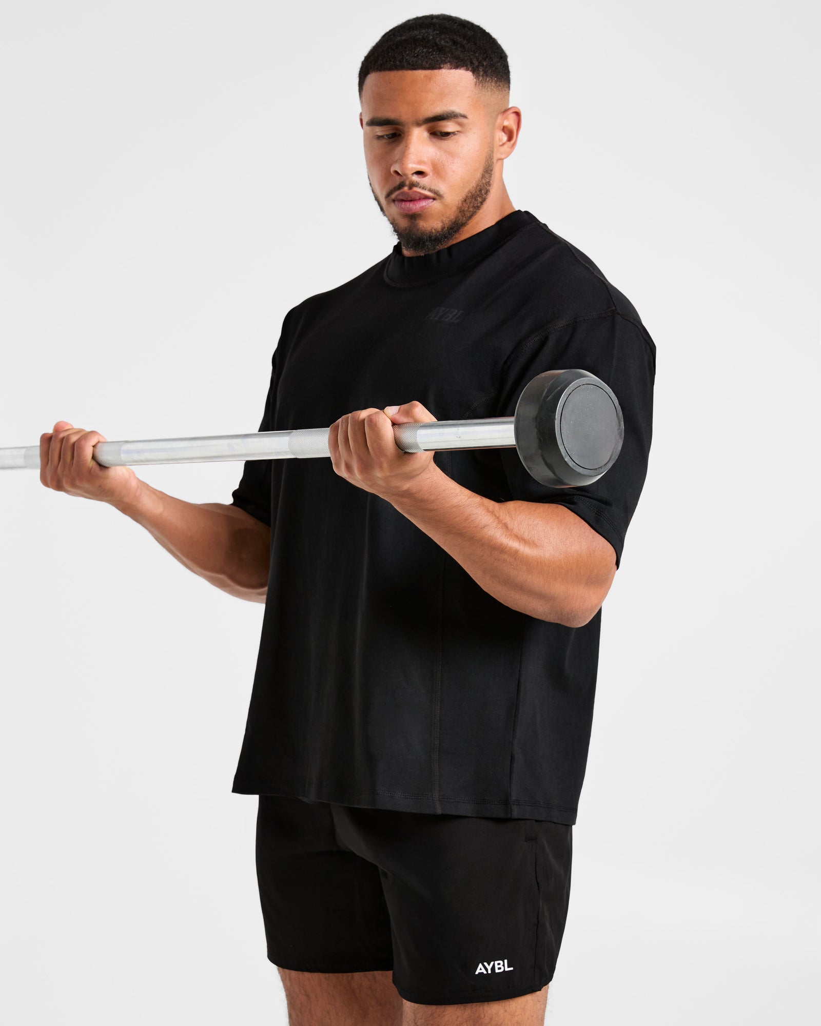 Lift Club Distressed Oversized T Shirt - Black/Charcoal