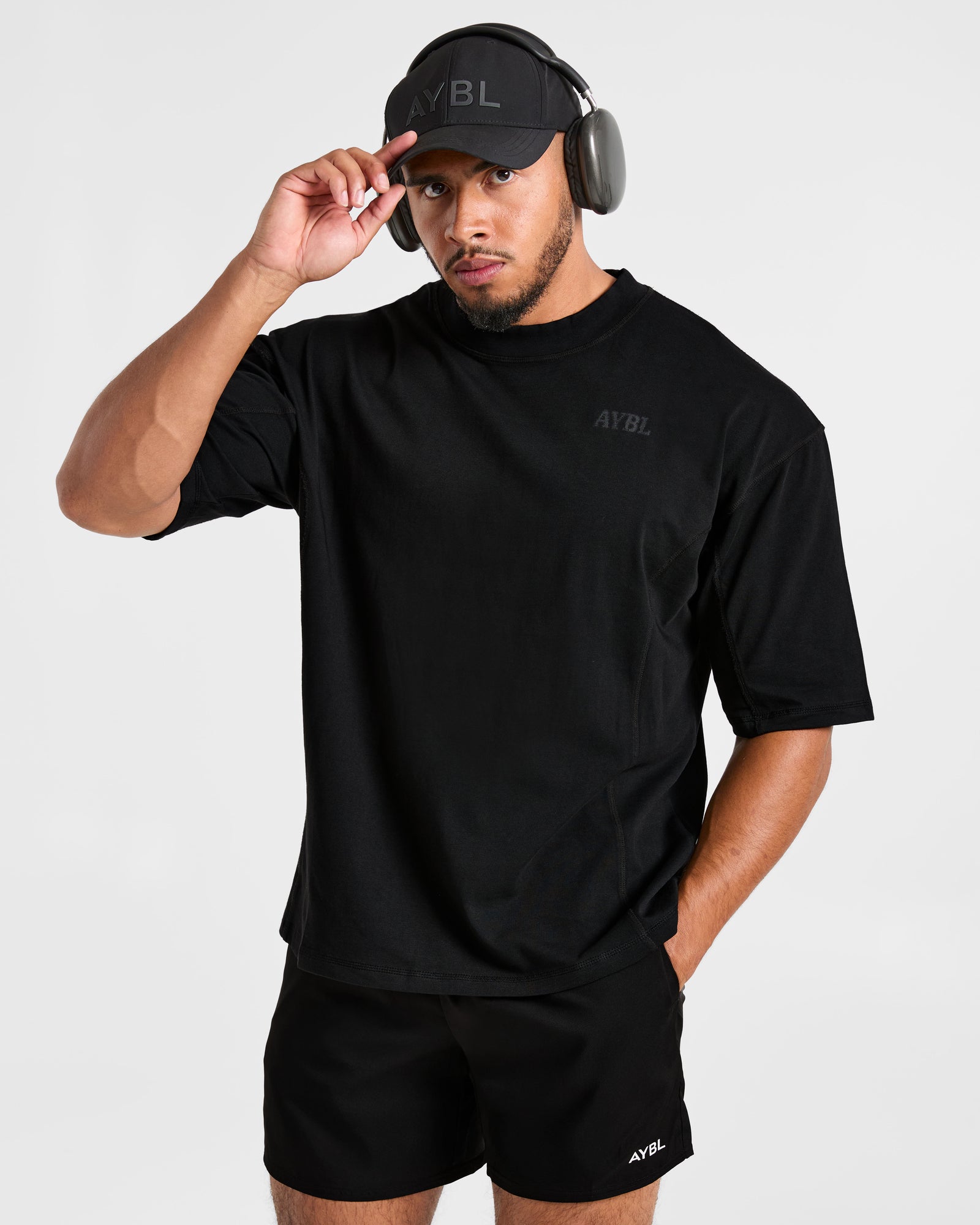 Lift Club Distressed Oversized T Shirt - Black/Charcoal